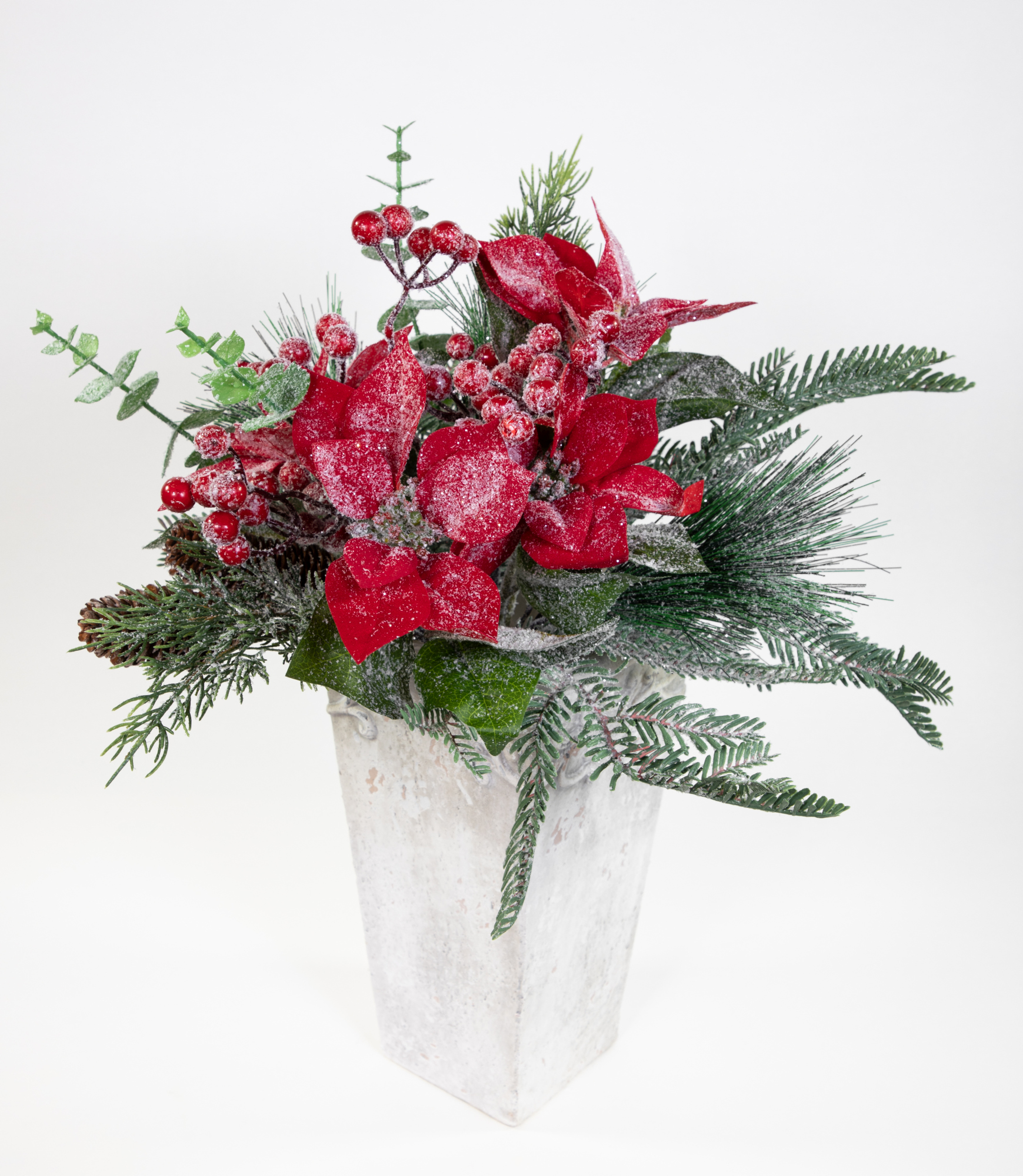 Weihnachtssternstrauß in geeister Optik 45x45cm rot GA künstlicher Strauß Poinsettie Kunstblumen
