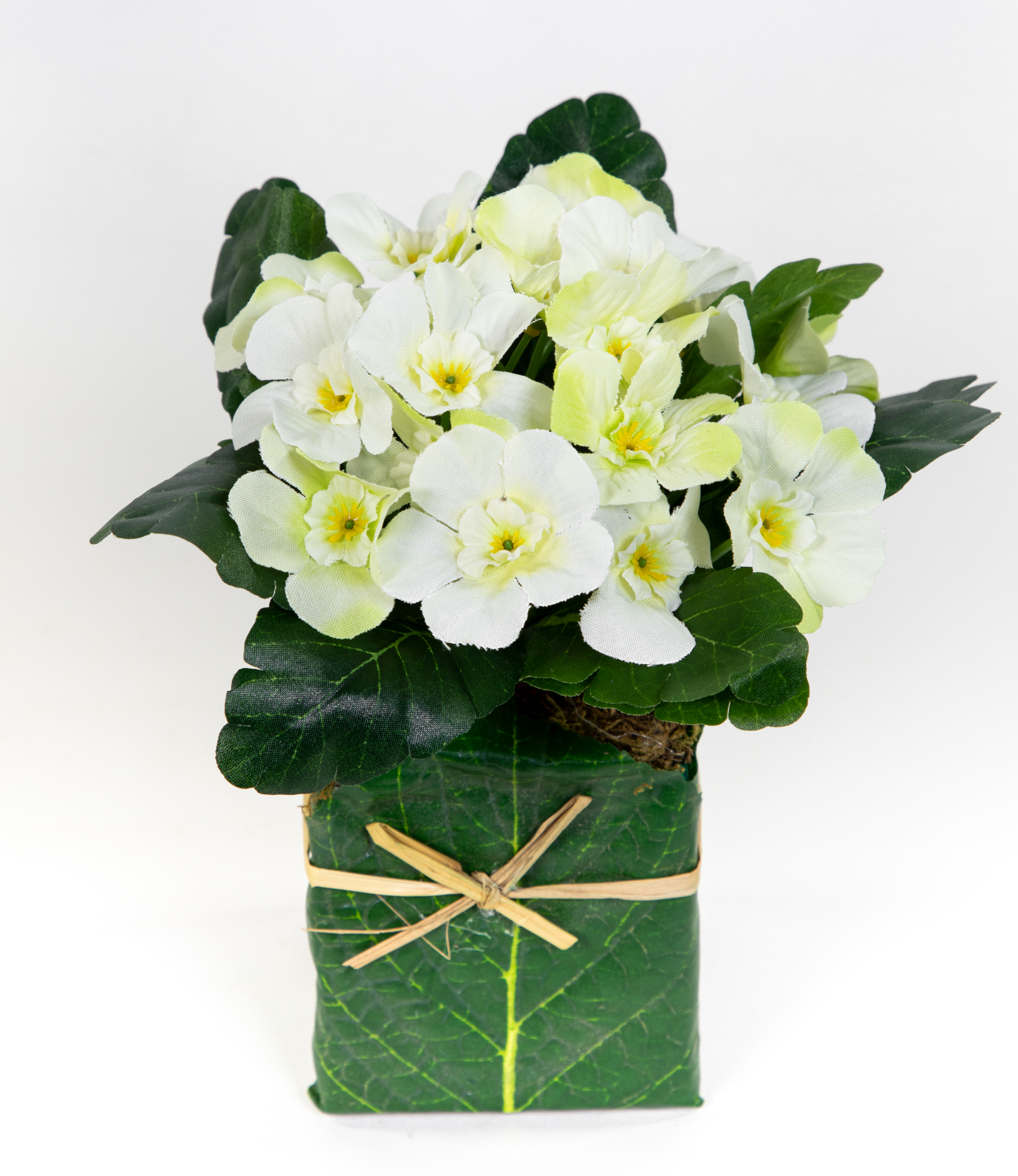 Künstliche Primel im Blatttopf 28cm weiß PM künstliche Pflanzen Primelbusch Seidenblumen Kunstblumen Kunstpflanzen