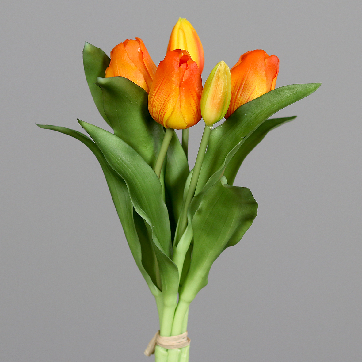 Tulpenbund Nature Real Touch 32x20cm orange mit 5 Blüten DP Kunstblumen künstliche Blumen Tulpen Latex