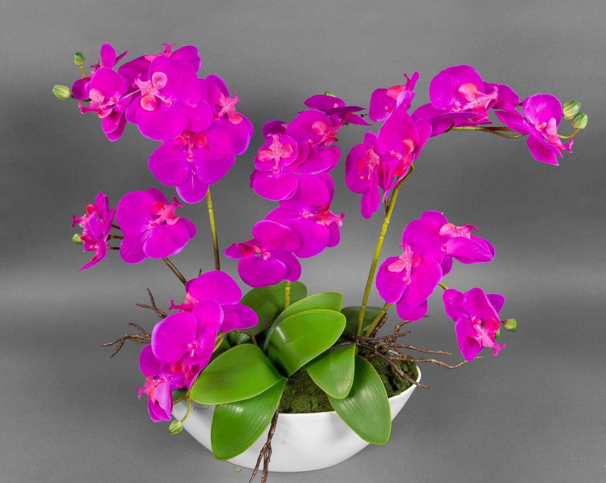 Orchideen-Arrangement 56x55cm fuchsia-pink in weißer Dekoschale GA künstliche Orchideen Kunstblumen