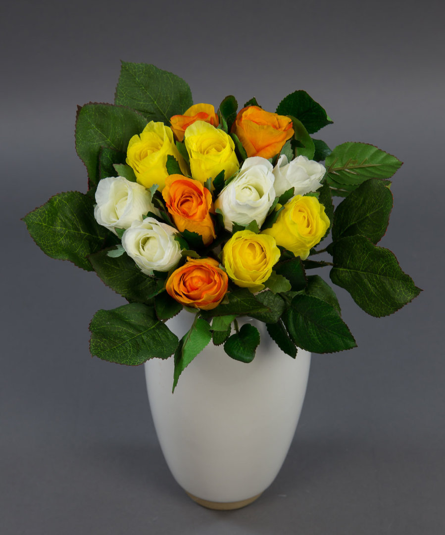 Rosenstrauß 22cm weiß-gelb-orange AD Kunstblumen künstlicher Strauß Seidenblumen