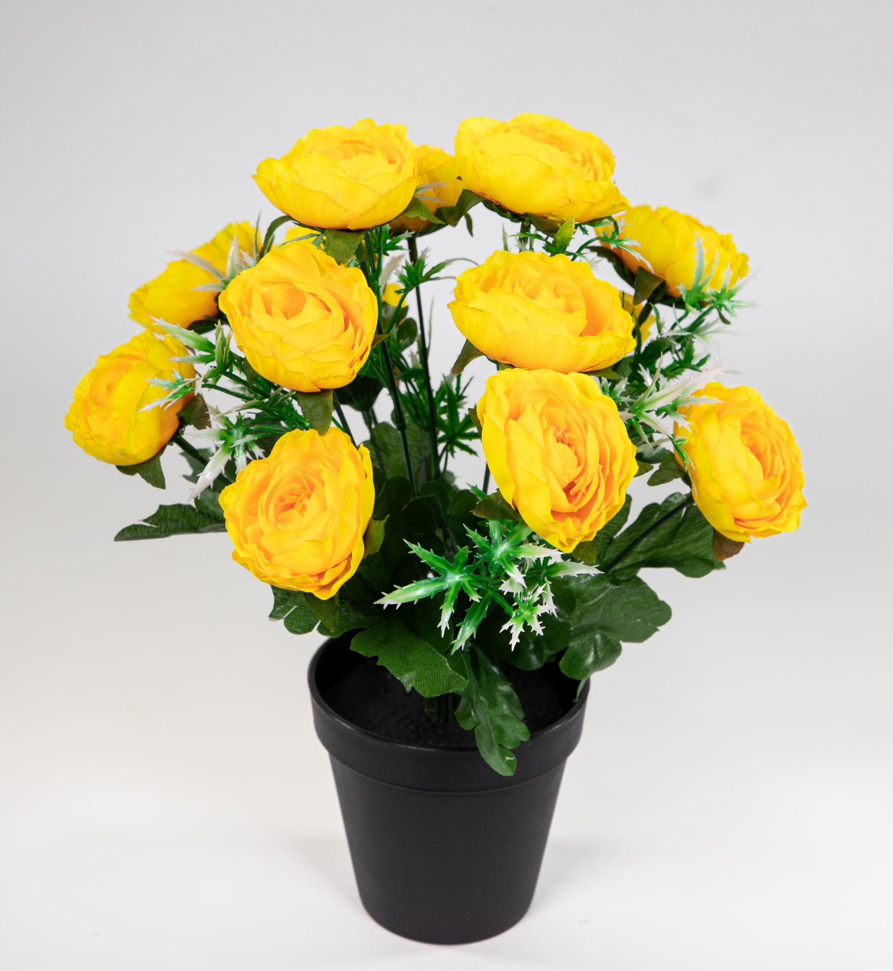 Ranunkelbusch 34cm gelb im Topf JA Kunstpflanzen Kunstblumen künstliche Ranunkel Blumen