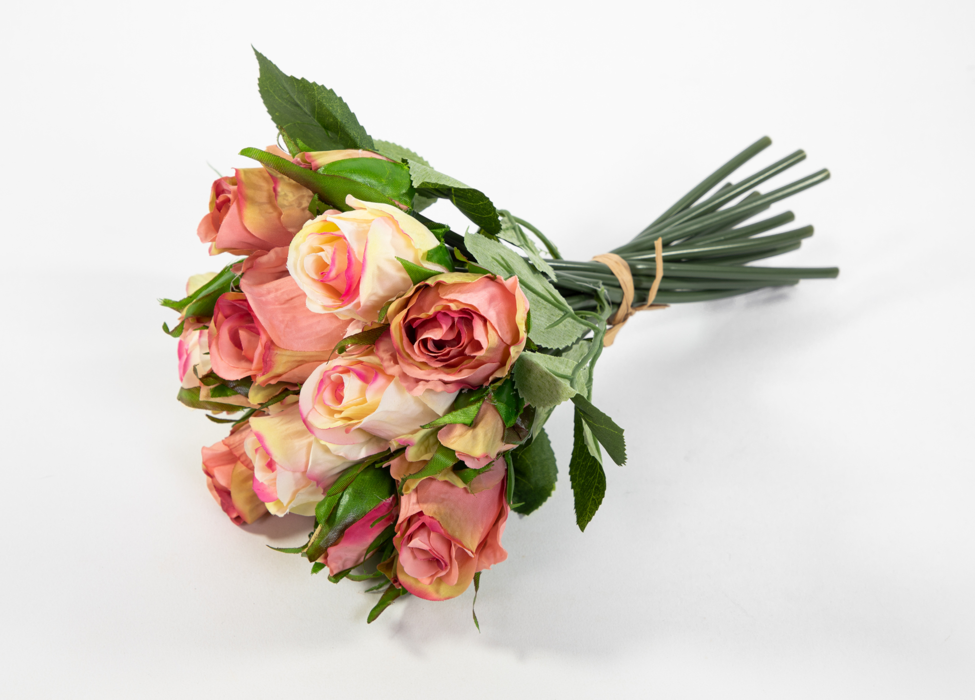 Rosenbouquet 30x20cm rosa-pink-creme mit 16 Blüten GA Kunstlbumen künstliche Rosen Rosenstrauß
