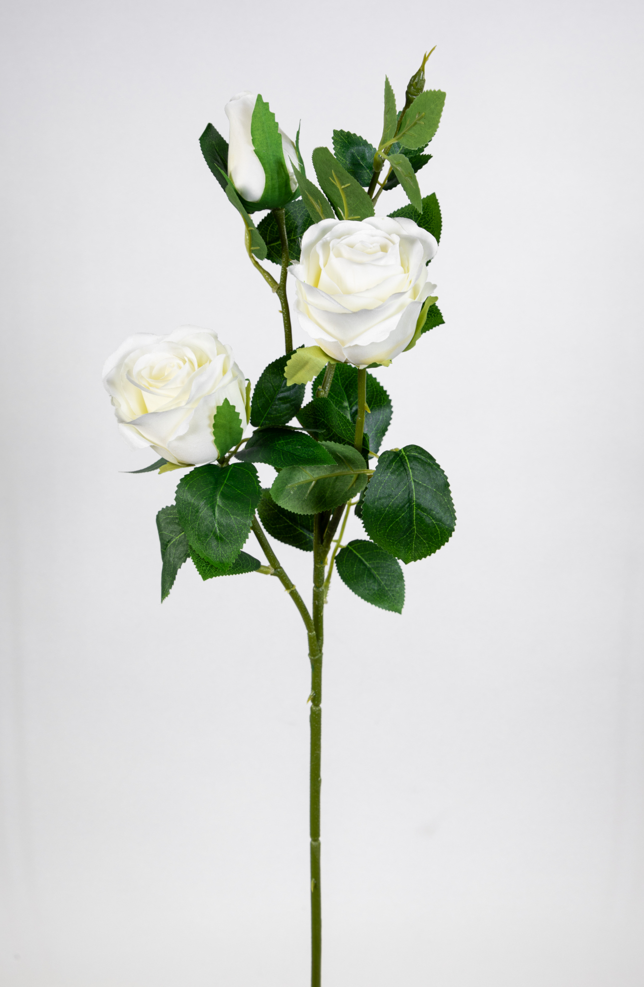 Rosenzweig mit 3 Blüten 66cm weiß OG künstliche Rose Blumen Pflanze Kunstblumen Seidenblumen Dekoblumen