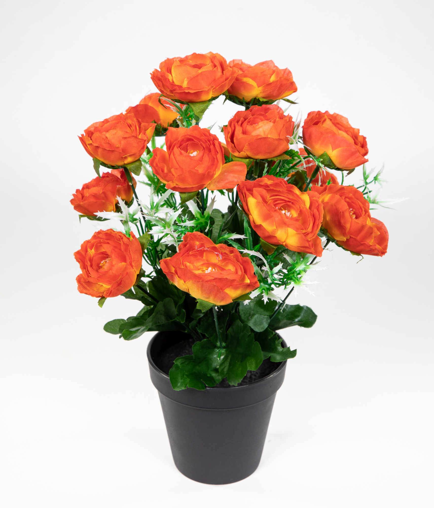 Ranunkelbusch 34cm orange im Topf JA Kunstpflanzen Kunstblumen künstliche Ranunkel Blumen