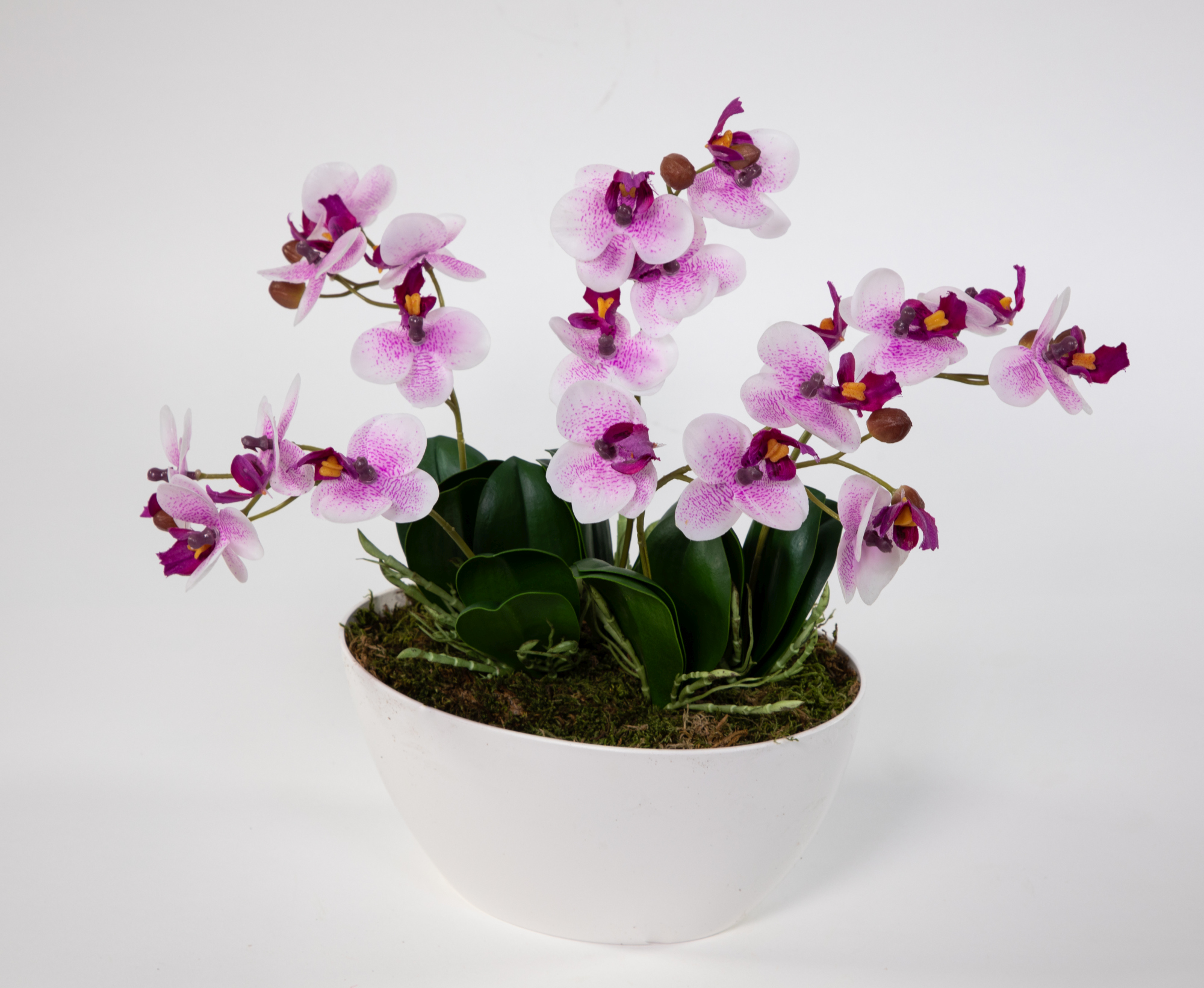 Orchideen-Arrangement Real Touch 36x34cm pink-weiß in weißer Dekoschale DP künstliche Orchidee Blume