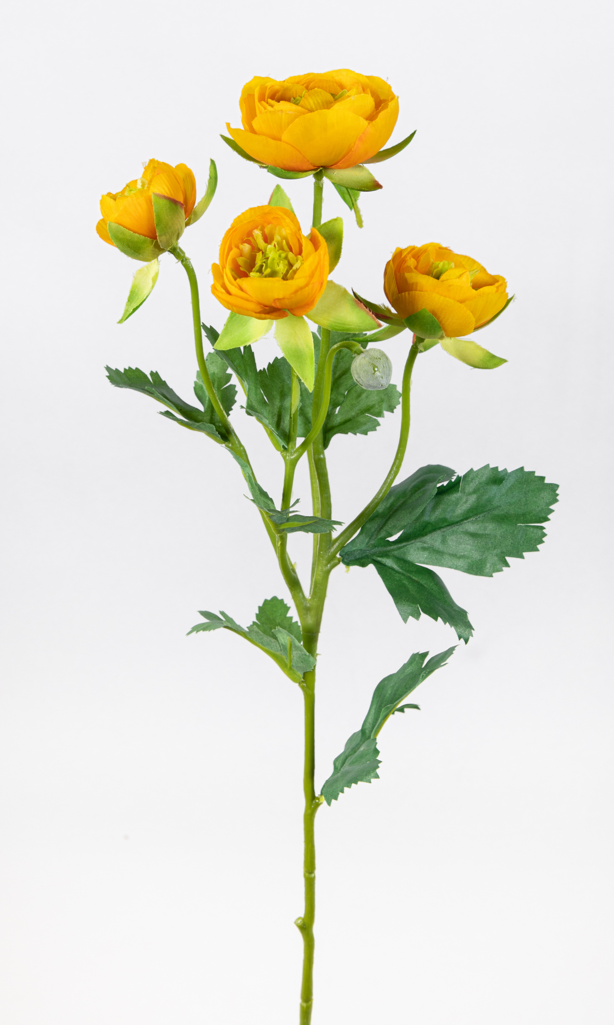 6 Stück Ranunkelzweig 60cm gelb OG Kunstblumen künstliche Ranunkel Hahnenfuß Blumen Seidenblumen
