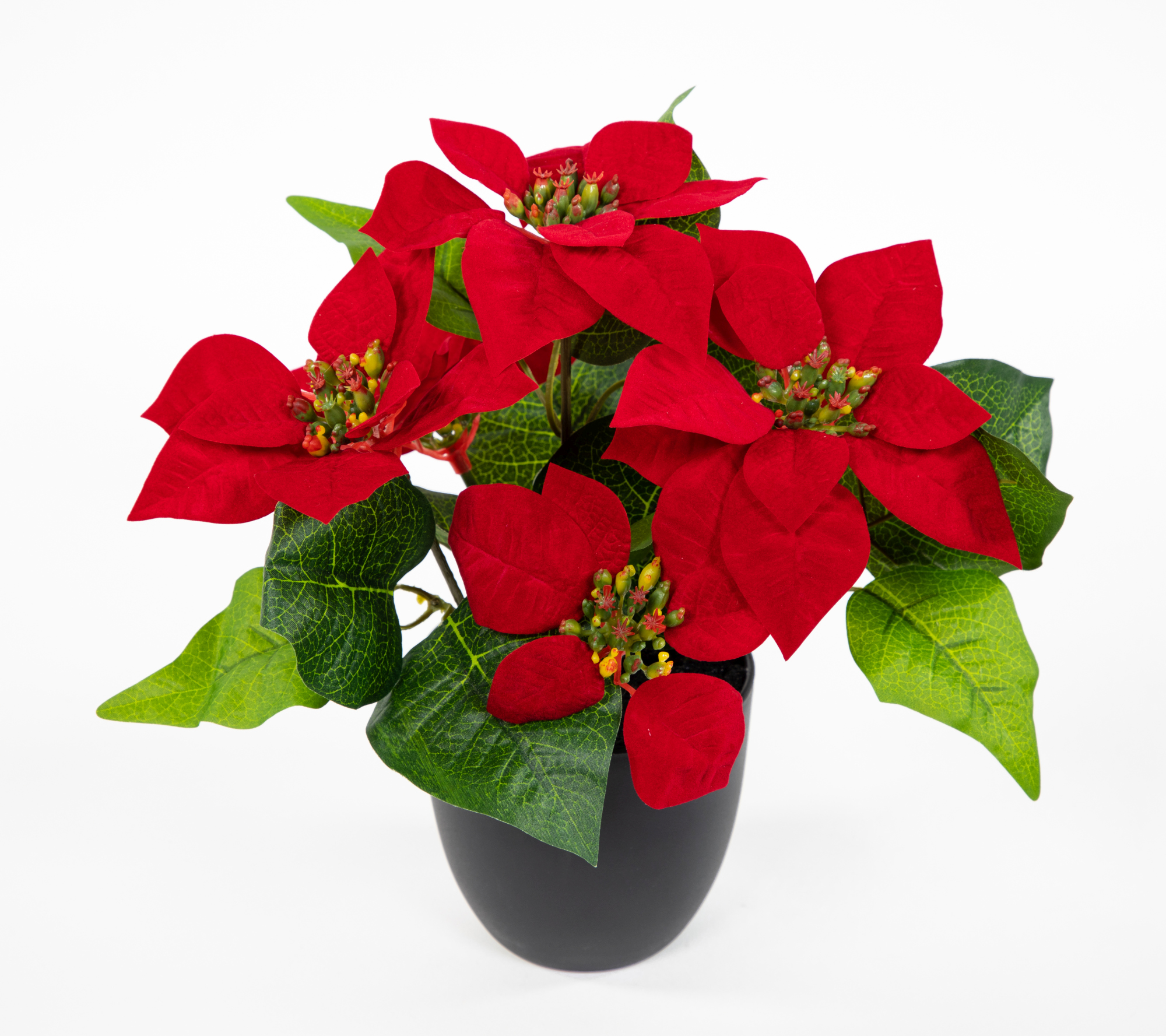 Weihnachtsstern 28cm rot im schwarzen Topf DP künstliche Blume Kunstpflanze Kunstblumen Poinsettie