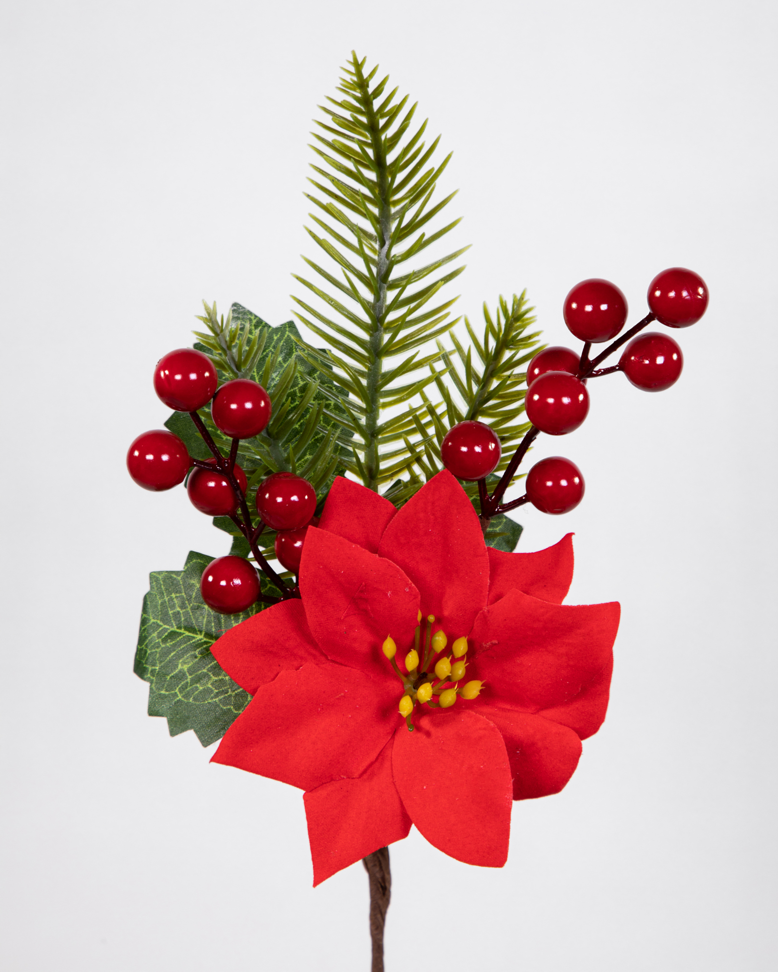 Weihnachtssternpick mit Beeren und Tanne 28cm rot JA