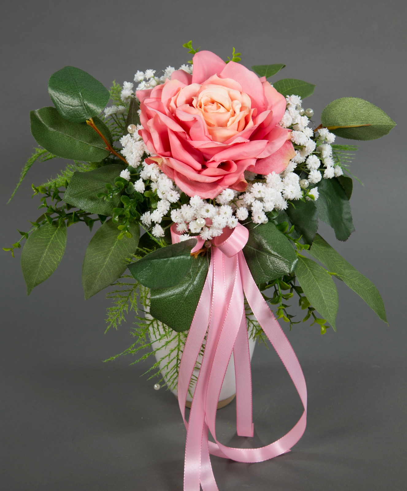 Strauß mit großer Rose 36x25cm rosa Kunstblumen künstlicher Strauß Blumenstrauß Rosenstrauß