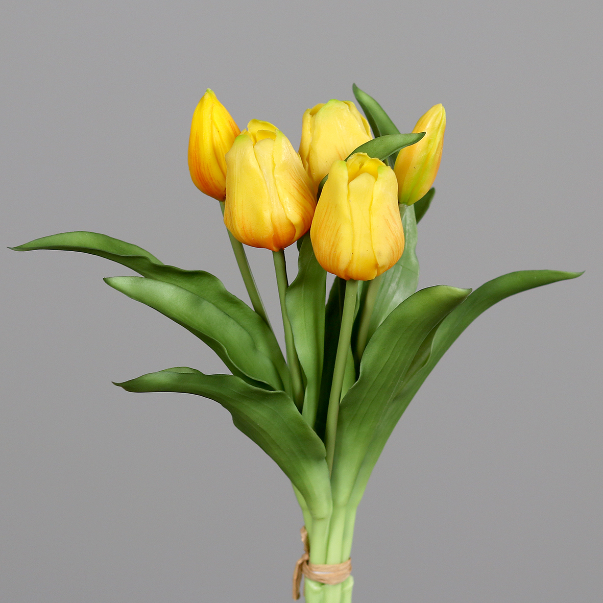 Tulpenbund Nature Real Touch 32x20cm gelb mit 5 Blüten DP Kunstblumen künstliche Blumen Tulpen Latex