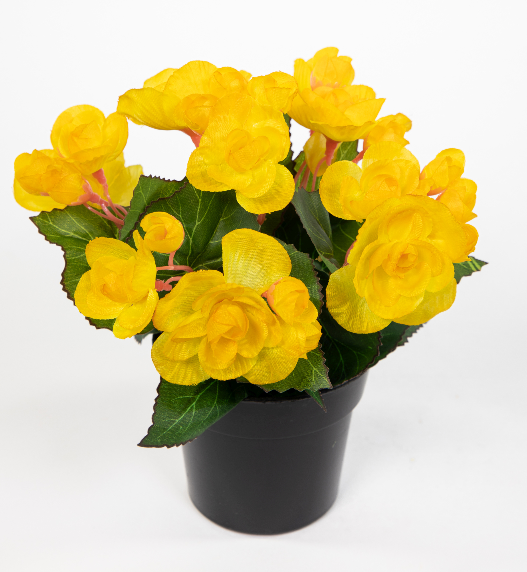 Begonie 20cm gelb im Topf JA Kunstpflanzen Begonienbusch künstliche Blumen Pflanzen Kunstblumen