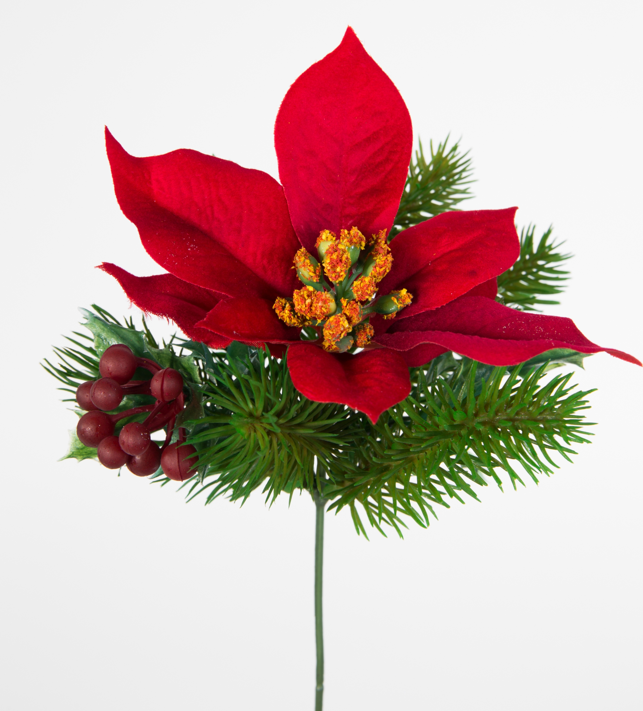 12 Stück Weihnachtsstern- Beeren- Tannenpick 22cm rot PM künstliche Tanne Blumen Kunstblumen Tannenz