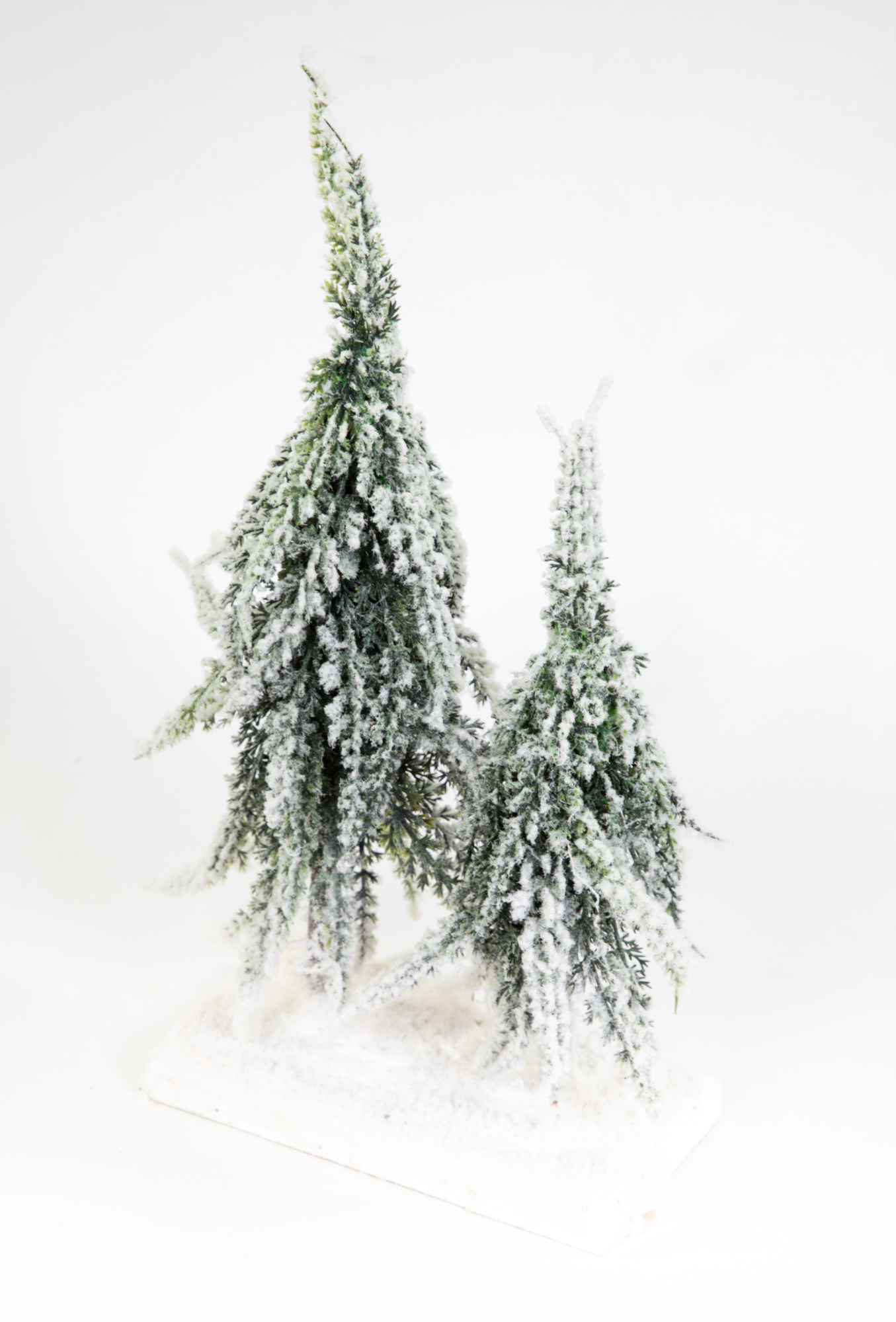 2er-Tannenbäumchen mit dickem Schnee 30x20cm auf Holzplatte JA künstlicher Tannenbaum Weihnachtsbaum Tannen Dekotanne