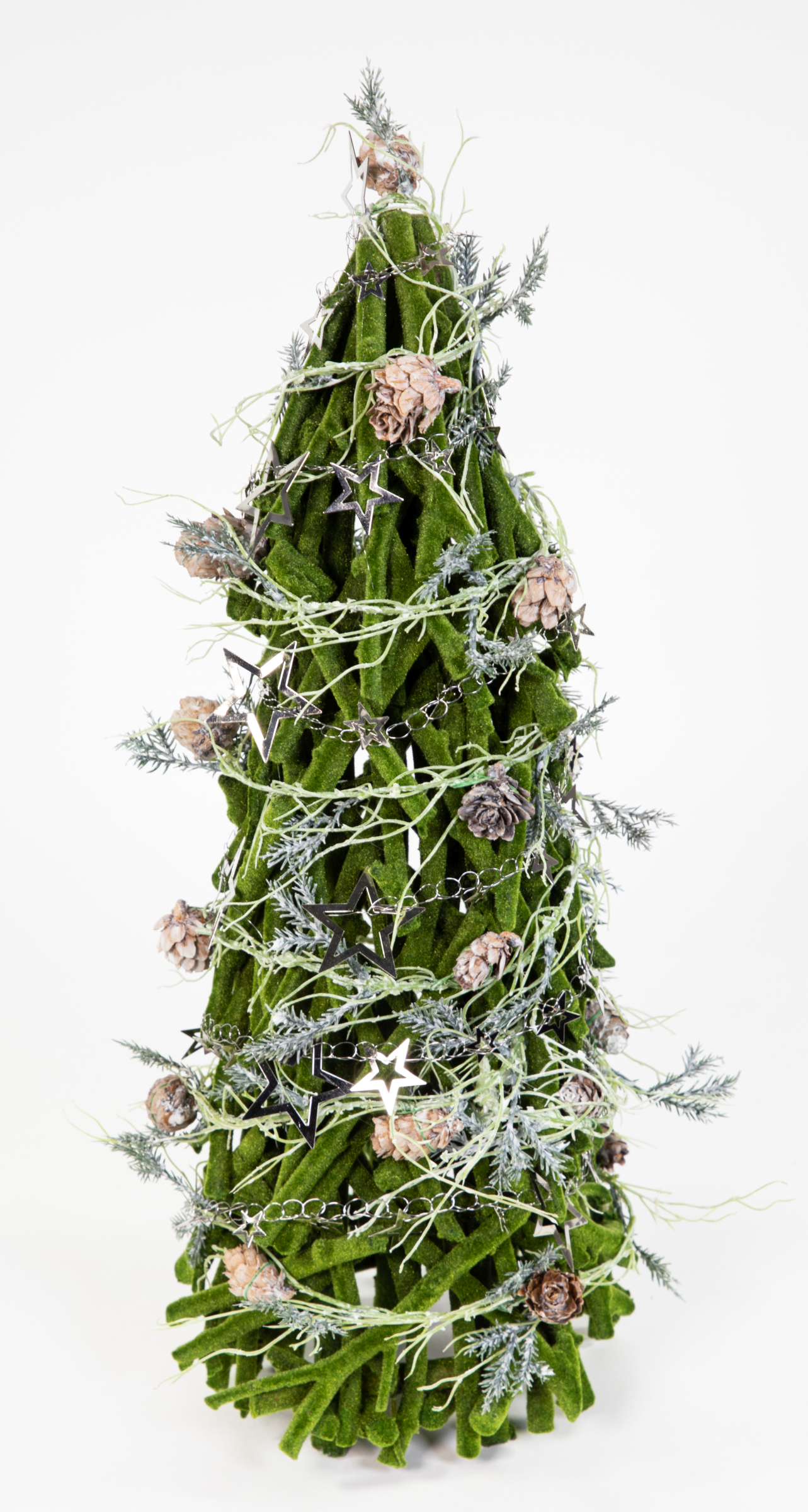 Holz-Tannenbaum 46cm grün-beflockt mit Deko künstlicher Baum Tann Weihnachtsbaum