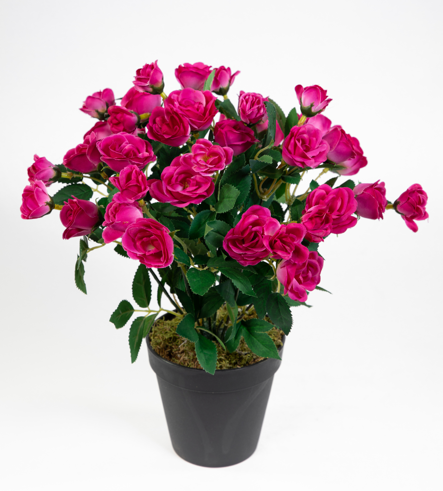 Kunstblumen Rosen Rosenbusch Kunstpflanzen Rosenstrauch Blumen künstliche ZF 30cm Topf fuchsia im