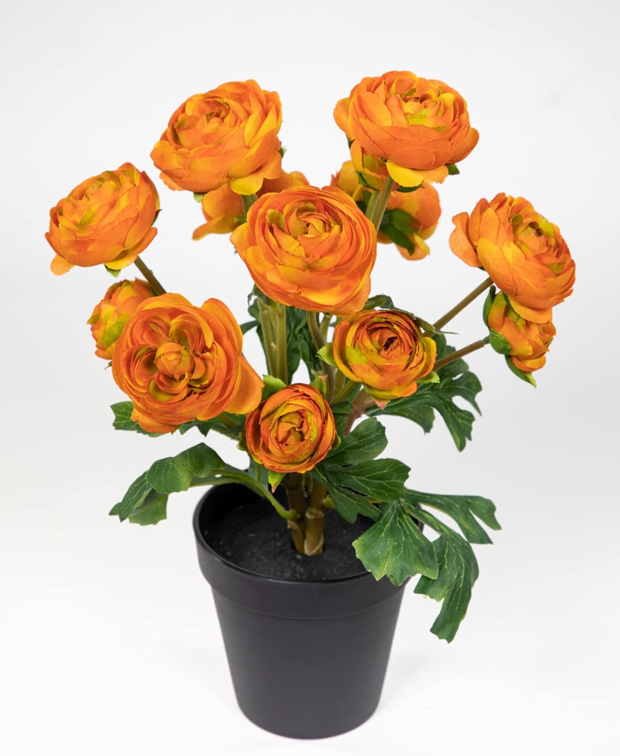 Ranunkelbusch Natural 32cm orange im Topf DP Kunstpflanzen Kunstblumen künstliche Ranunkel Blumen