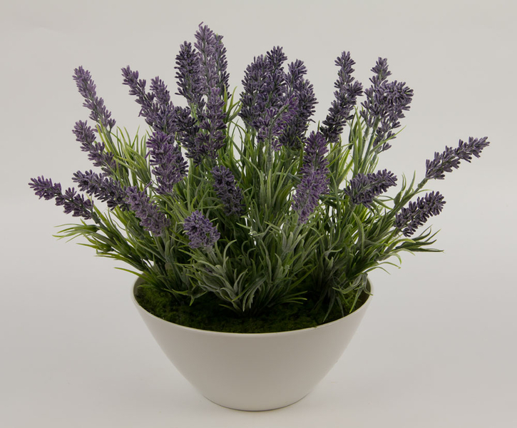 Lavendel-Arrangement 32x38cm in weißer Dekoschale FI Kunstblumen Kunstpflanzen künstliche Blumen Pflanzen