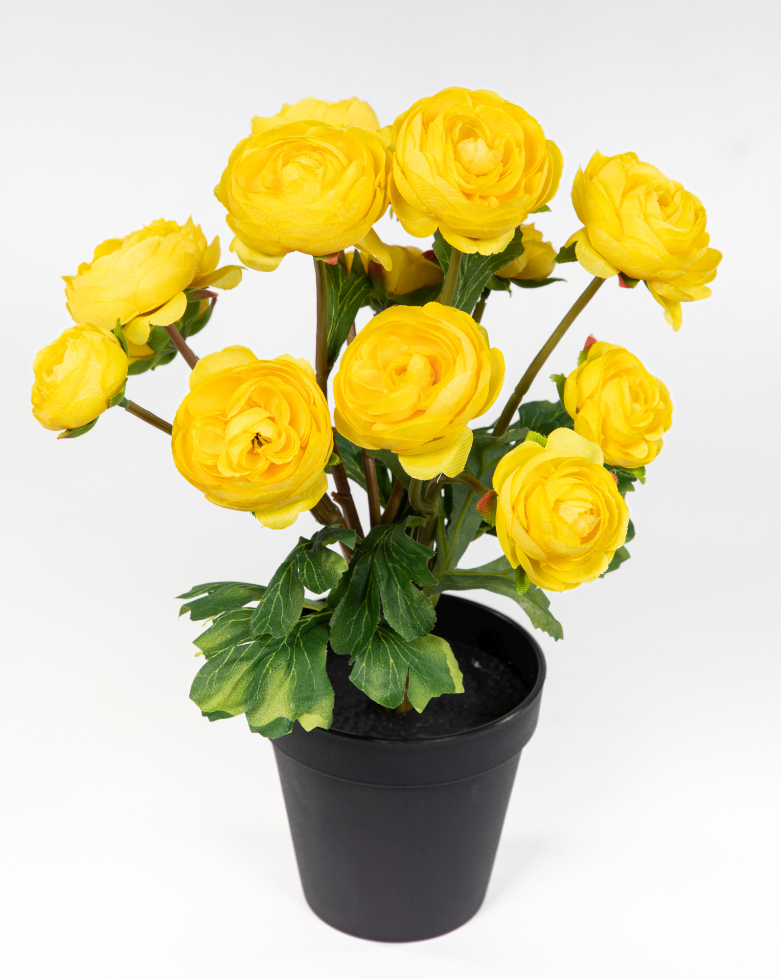 Ranunkelbusch Natural 32cm gelb im Topf DP Kunstpflanzen Kunstblumen künstliche Ranunkel Blumen