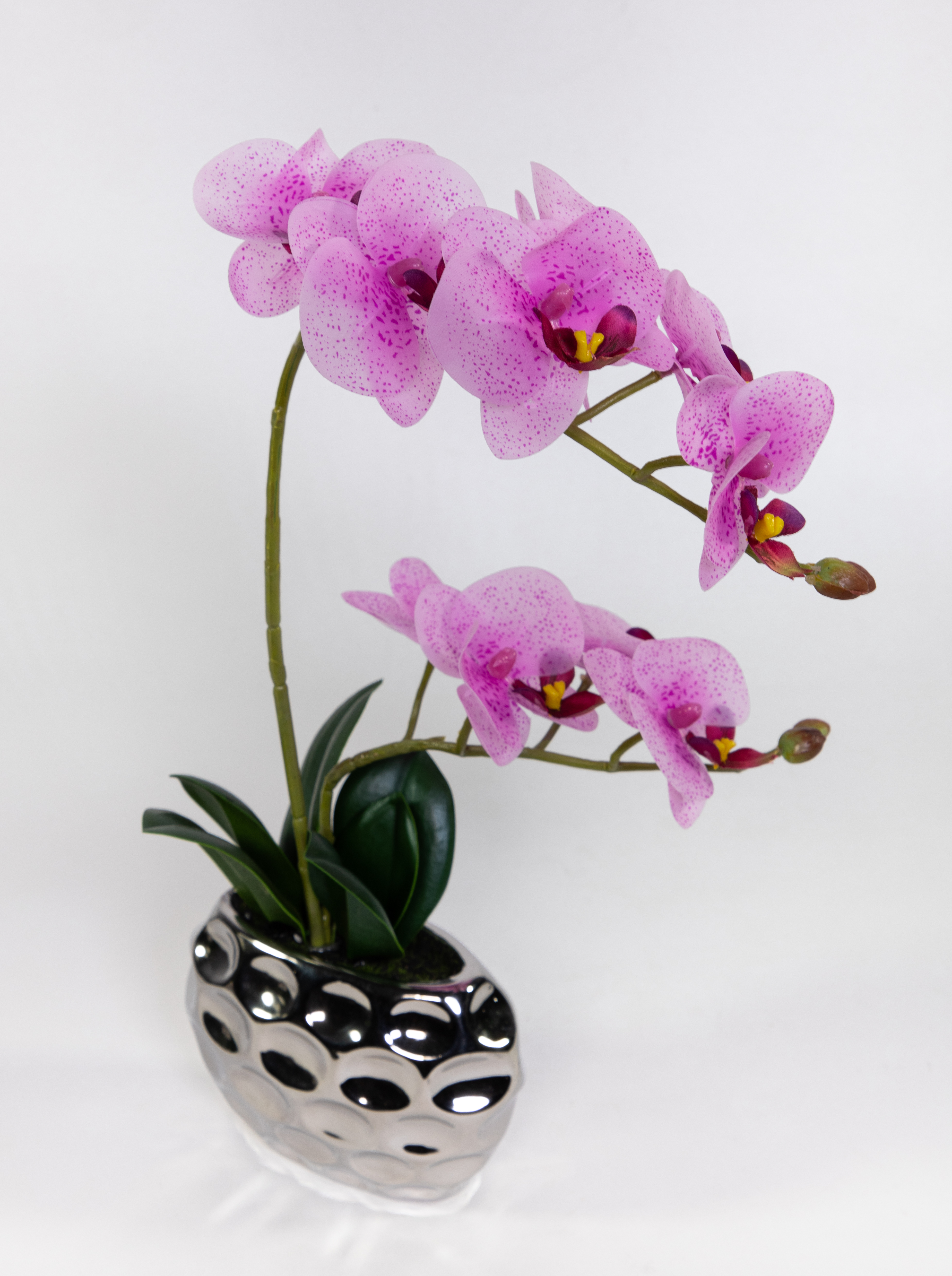 Orchidee Real Touch 38x24cm rosa-pink in Silber-Keramikvase GA Kunstblumen künstliche Blumen