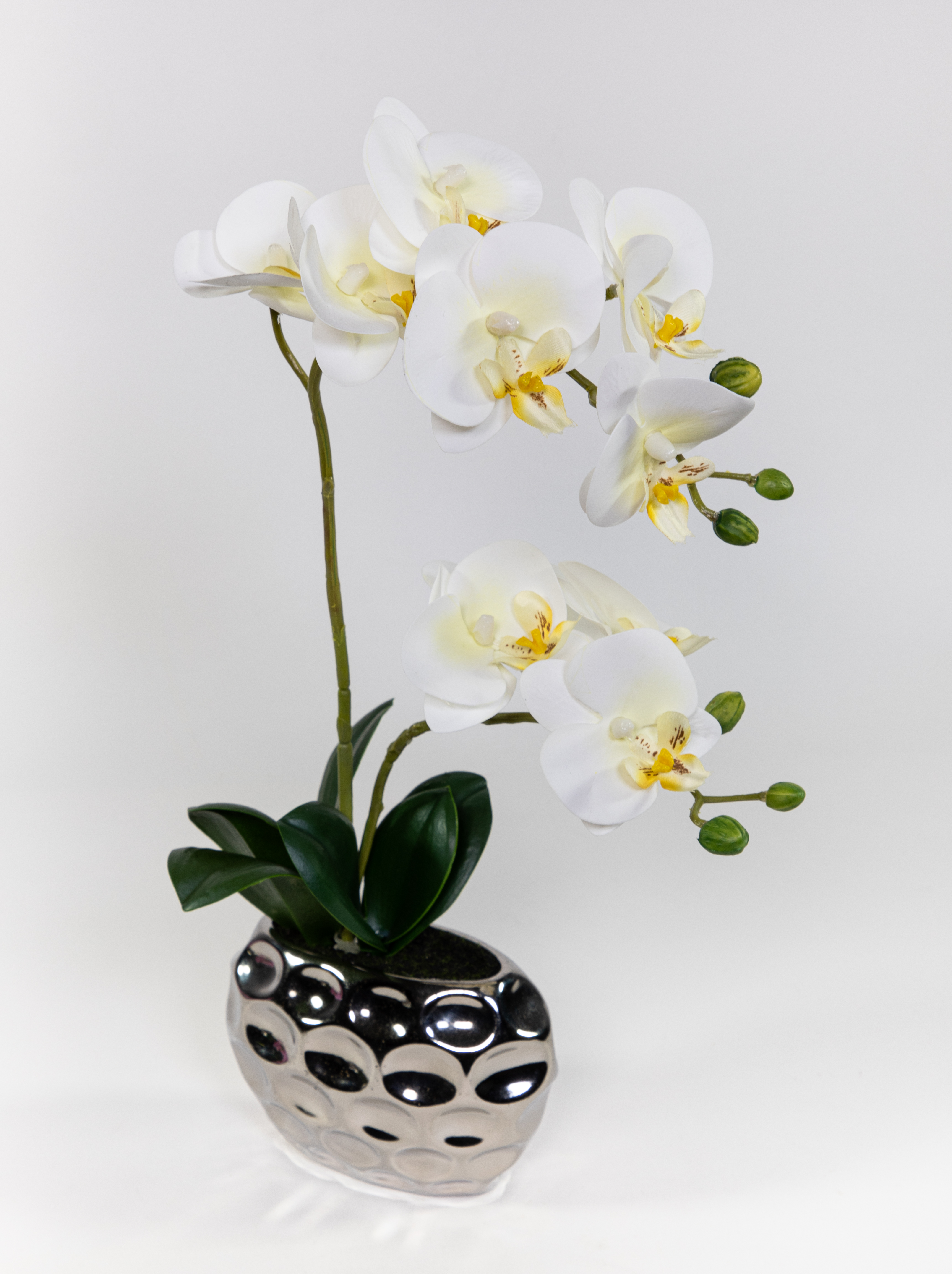 Orchidee Real Touch 38x24cm weiß in Silber-Keramikvase GA Kunstblumen künstliche Blumen Phalaenopsis