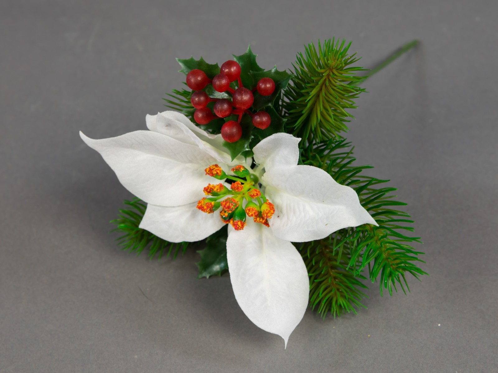12 Stück Weihnachtsstern- Beeren- Tannenpick 22cm weiß PM künstliche Tanne Blumen Kunstblumen Tannen