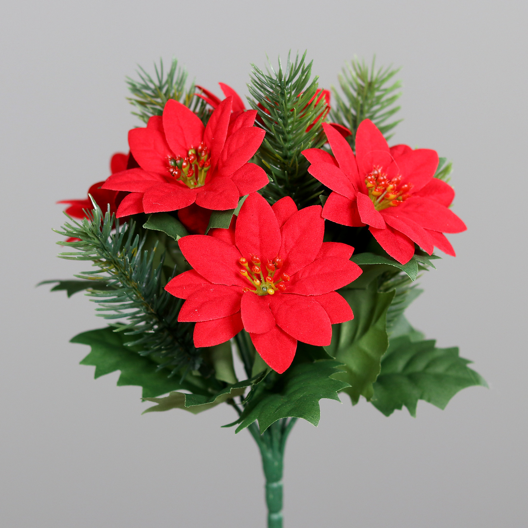 Weihnachtsstern- Tannenbusch 26cm mit 6 roten Blüten DP Kunstpflanzen künstlicher Zweig