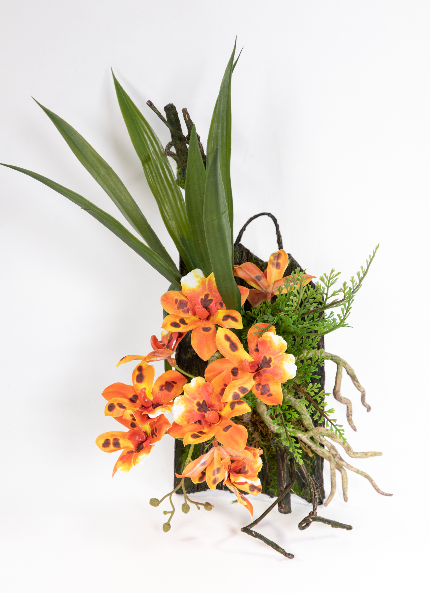 Orchideen Wandhänger 40x22cm orange GA künstliche Orchidee Blumen Kunstblumen