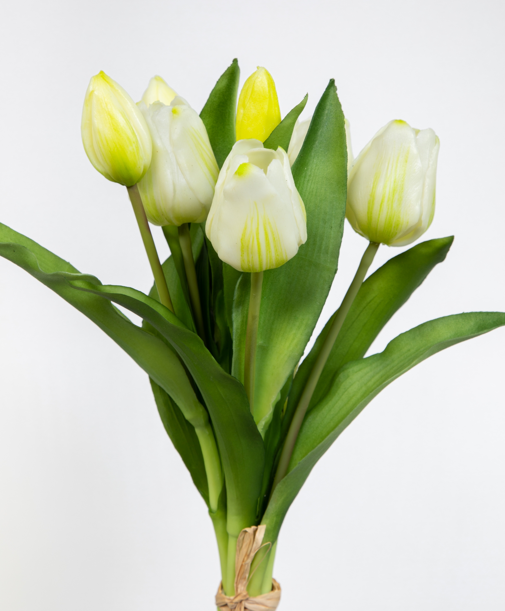 Tulpenbund Nature Real Touch 32x24cm weiß mit 7 Blüten GA Kunstblumen künstliche Blumen Tulpen Latex