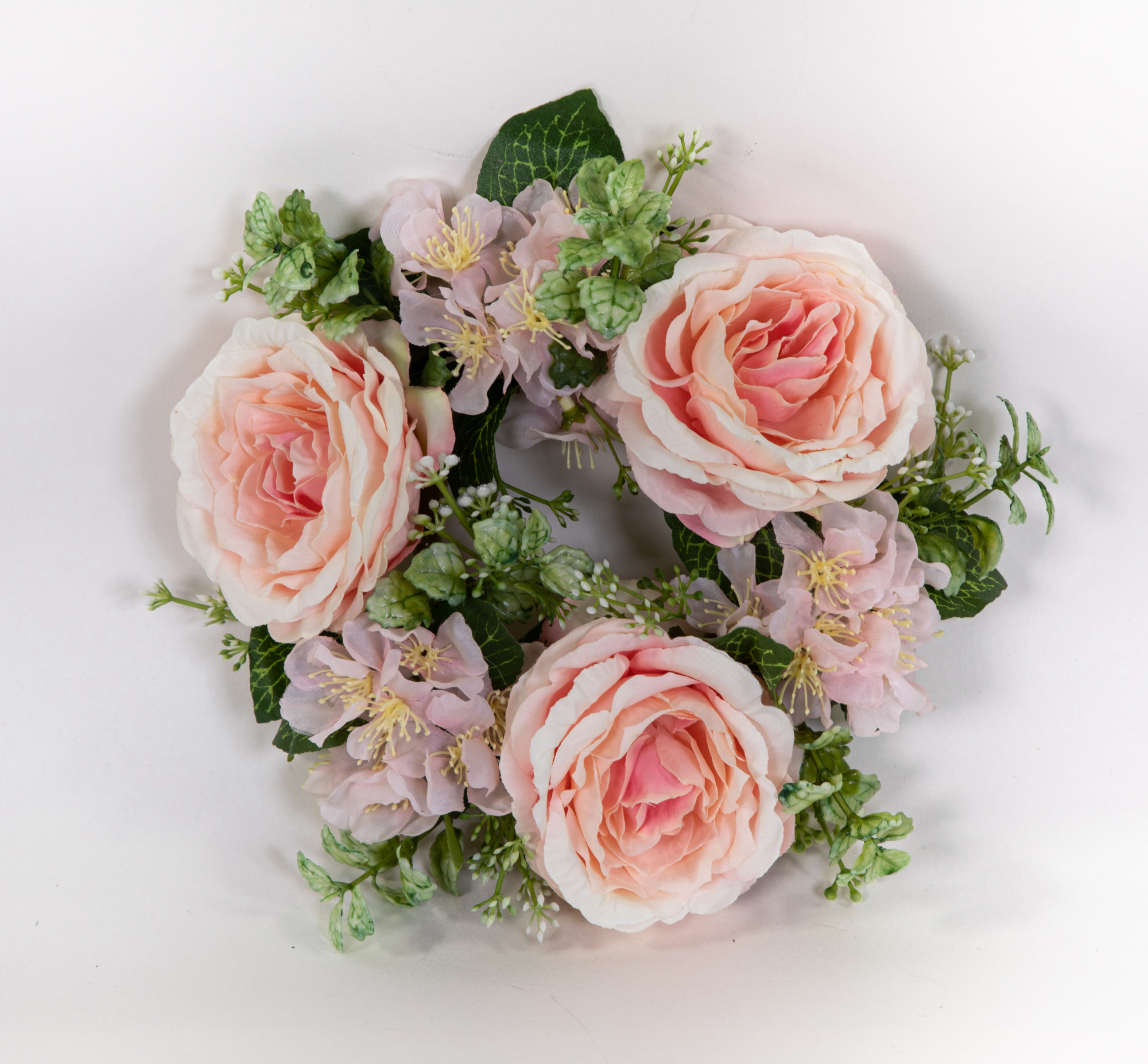 Kerzenring / Blütenkranzring 22cm rosa GA künstlicher Kranz mit Rosen Kranz Blumen Kunstblumen