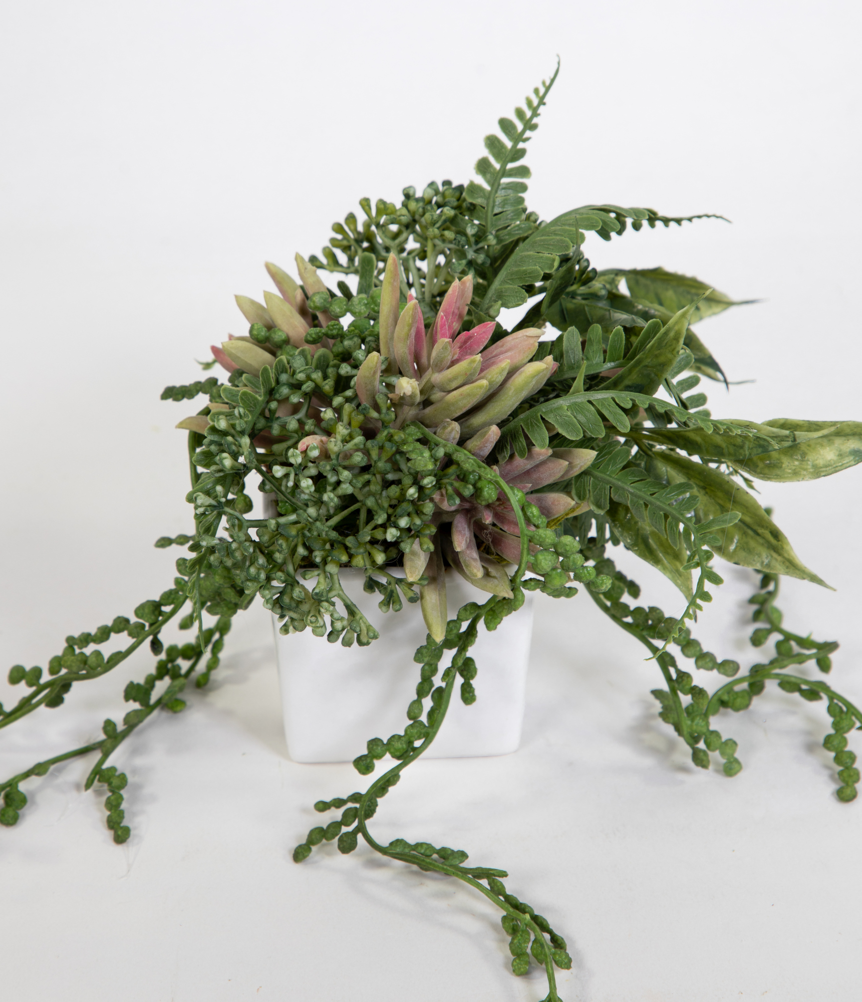 Sukkulenten Mix im weißen Keramiktopf 12x14cm GA Kunstpflanzen künstliche Pflanzen