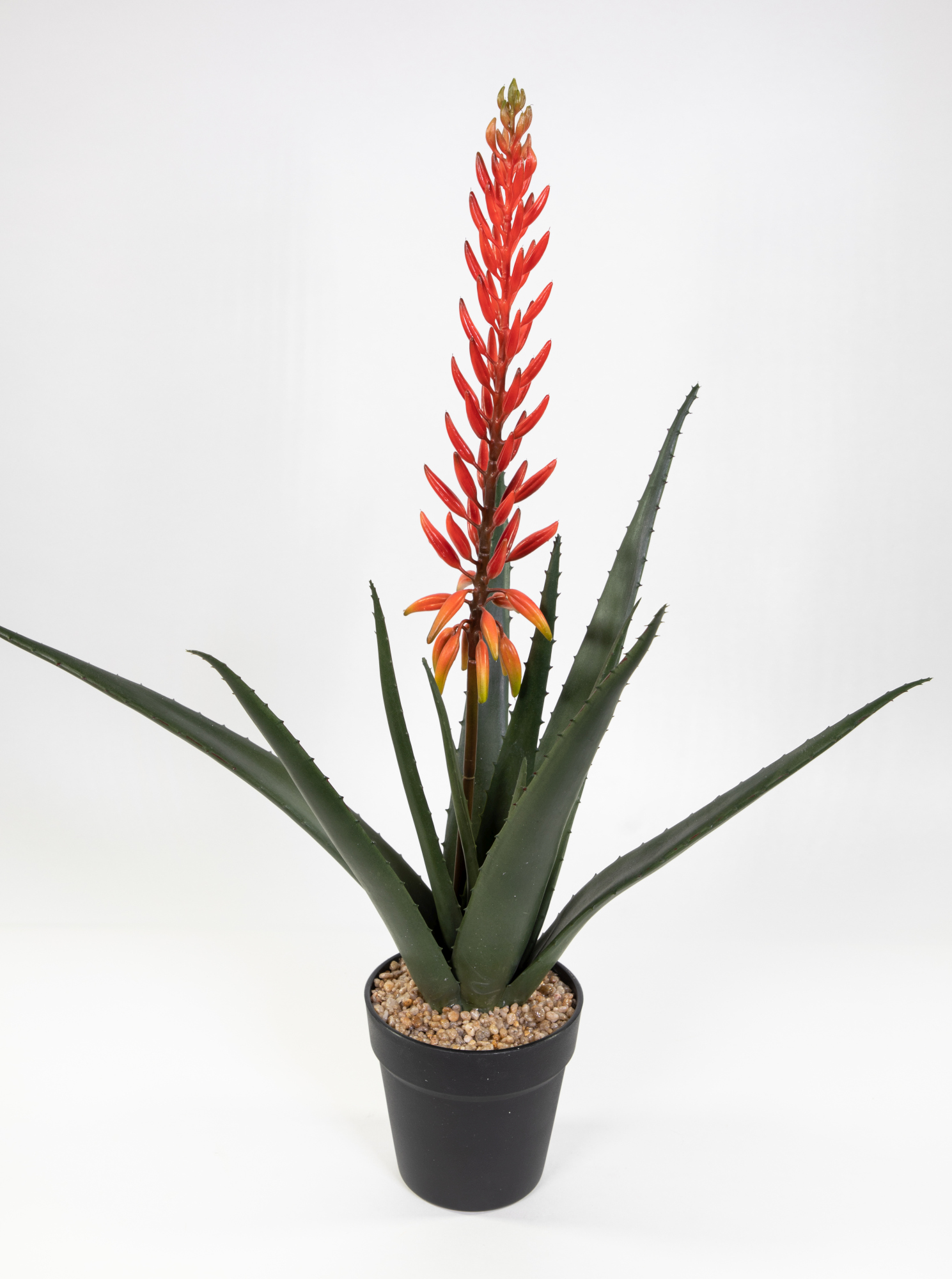 Aloe Vera mit orangener Blüte 68cm im Topf GA Kunstpflanzen künstliche Pflanzen Blumen
