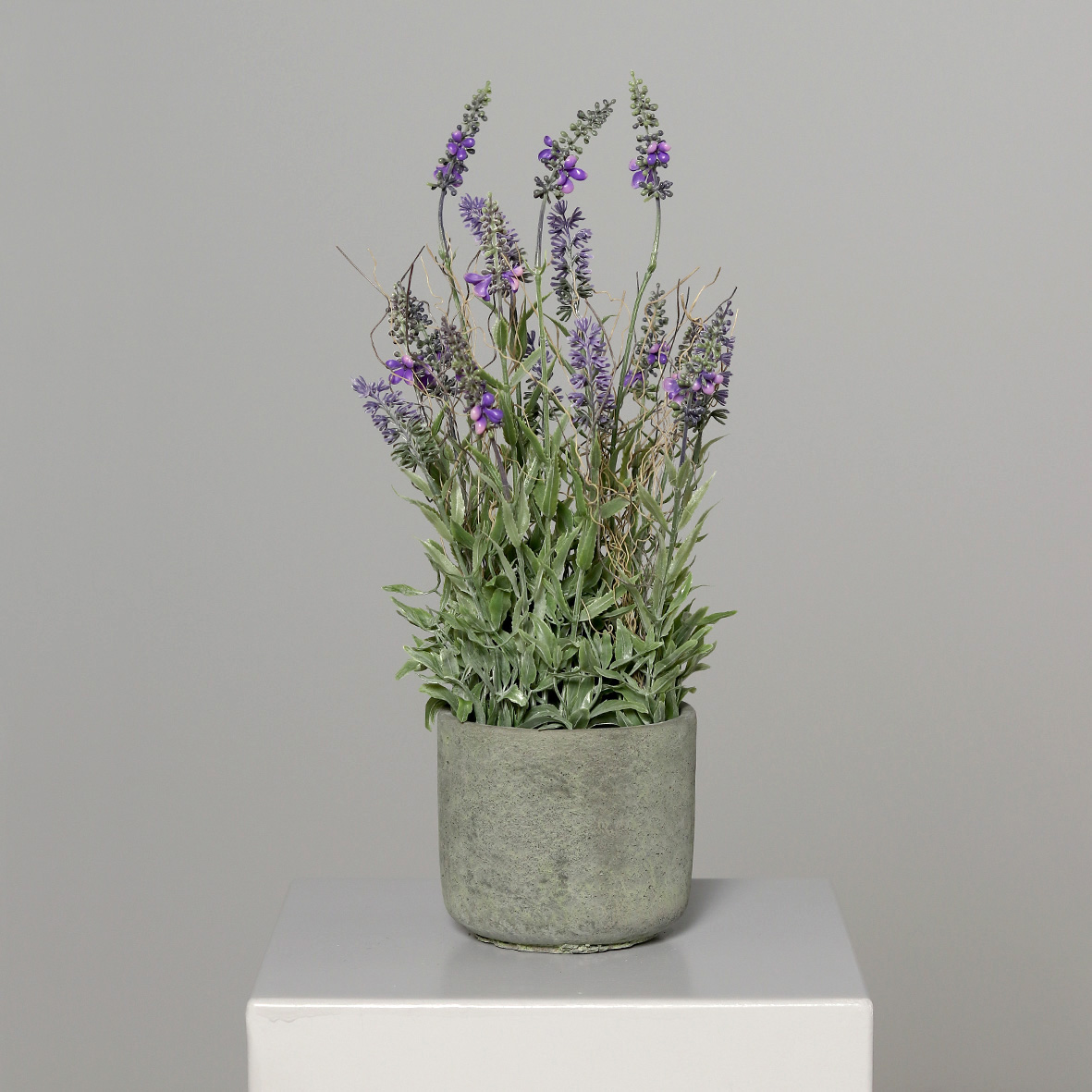 Lavendel im grauen Steintopf 42x28cm DP Kunstblumen Kunstpflanzen künstliche Blumen