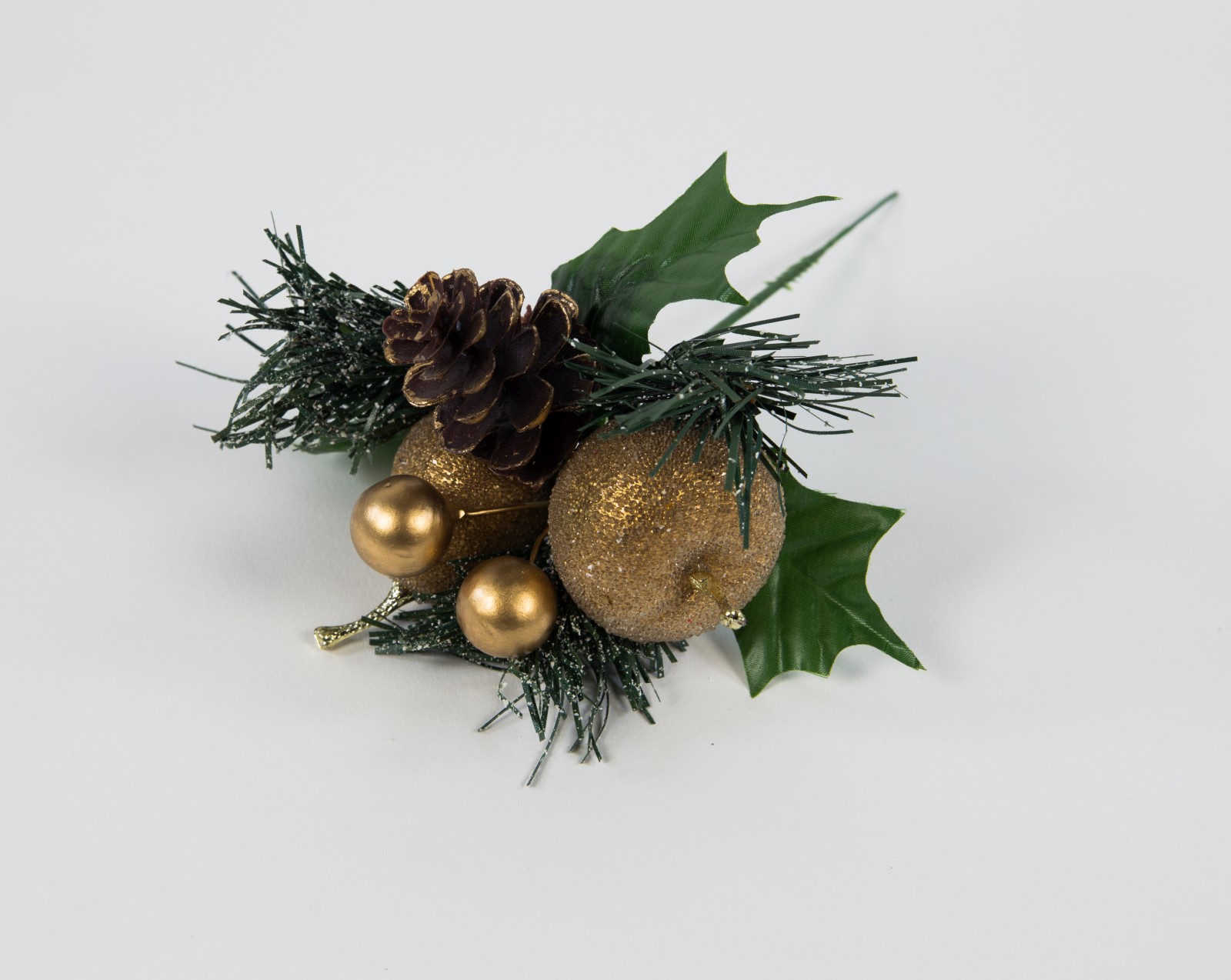 Weihnachtspick geeist 20cm gold mit Apfel Birne Beeren und Tanne LM