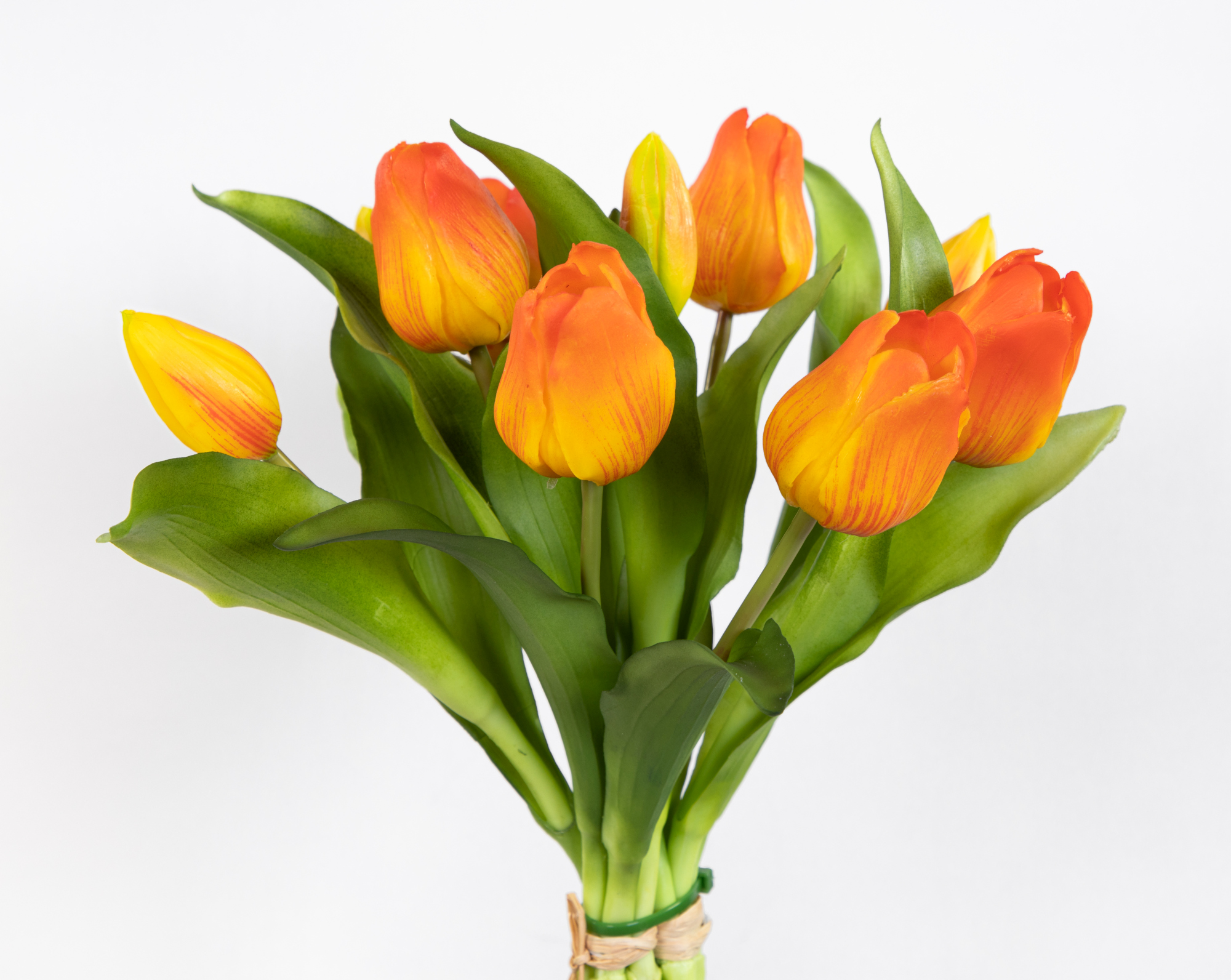 Tulpenbund Nature Real Touch 32x26cm orange mit 10 Blüten LM Kunstblumen künstliche Blumen Tulpen Latex