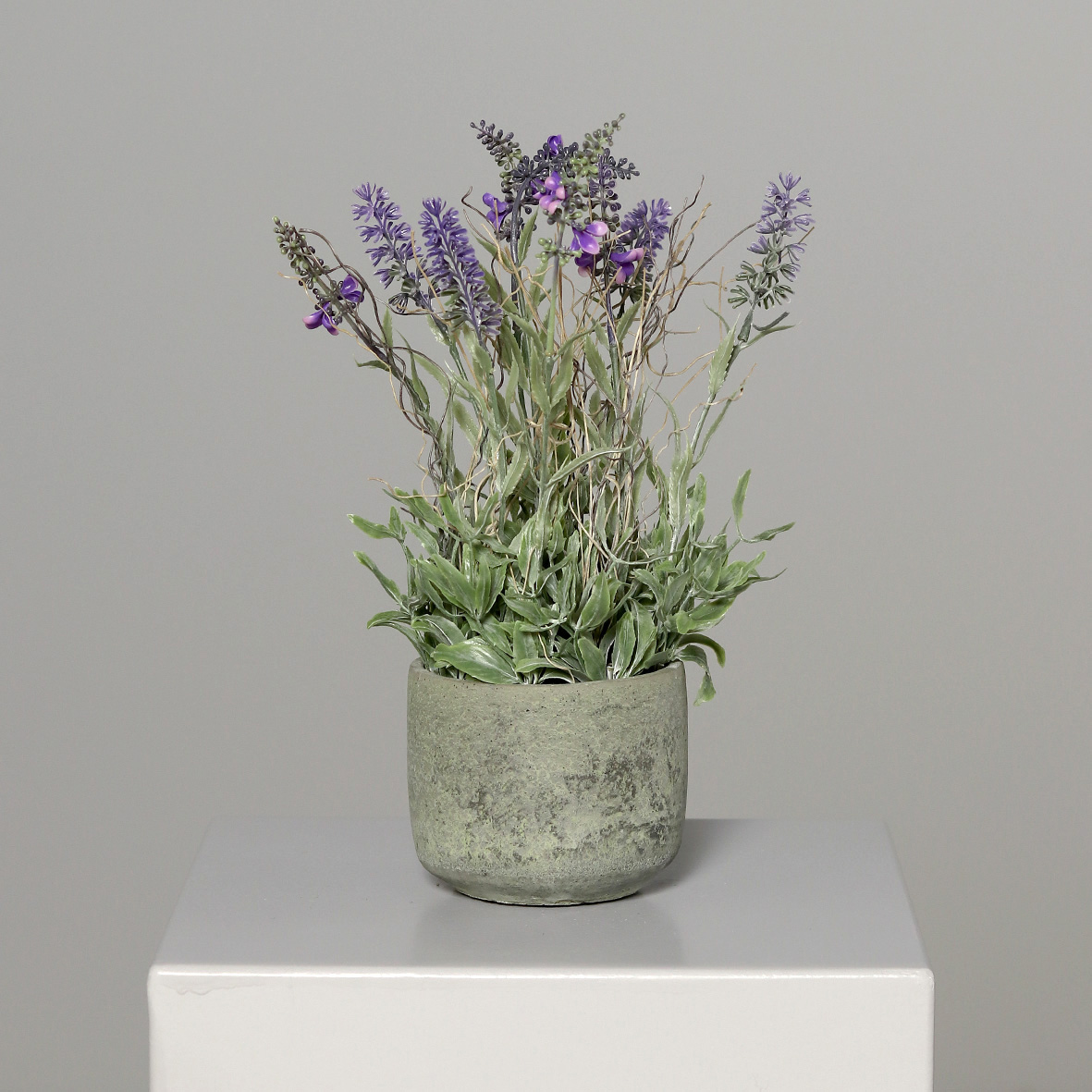 Lavendel im grauen Steintopf 36x24cm DP Kunstblumen Kunstpflanzen künstliche Blumen