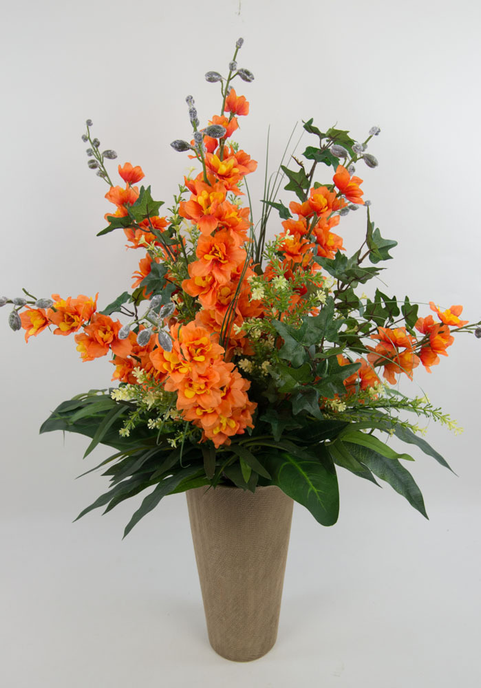 Großer Ritterspornstrauß 75x45cm orange - Kunstblumen Seidenblumen künstlicher Strauß Delphinium