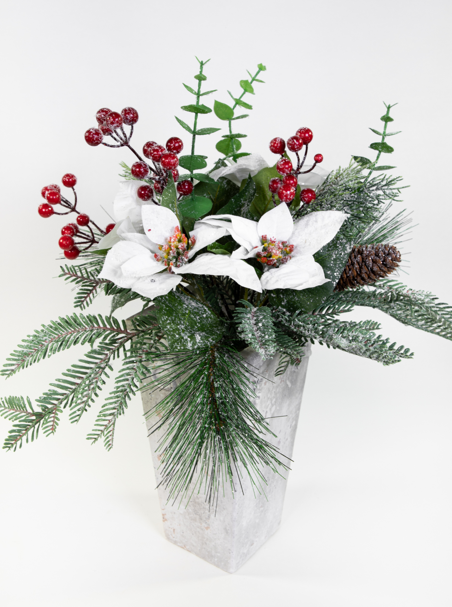 Weihnachtssternstrauß in geeister Optik 45x45cm weiß GA künstlicher Strauß Poinsettie Kunstblumen