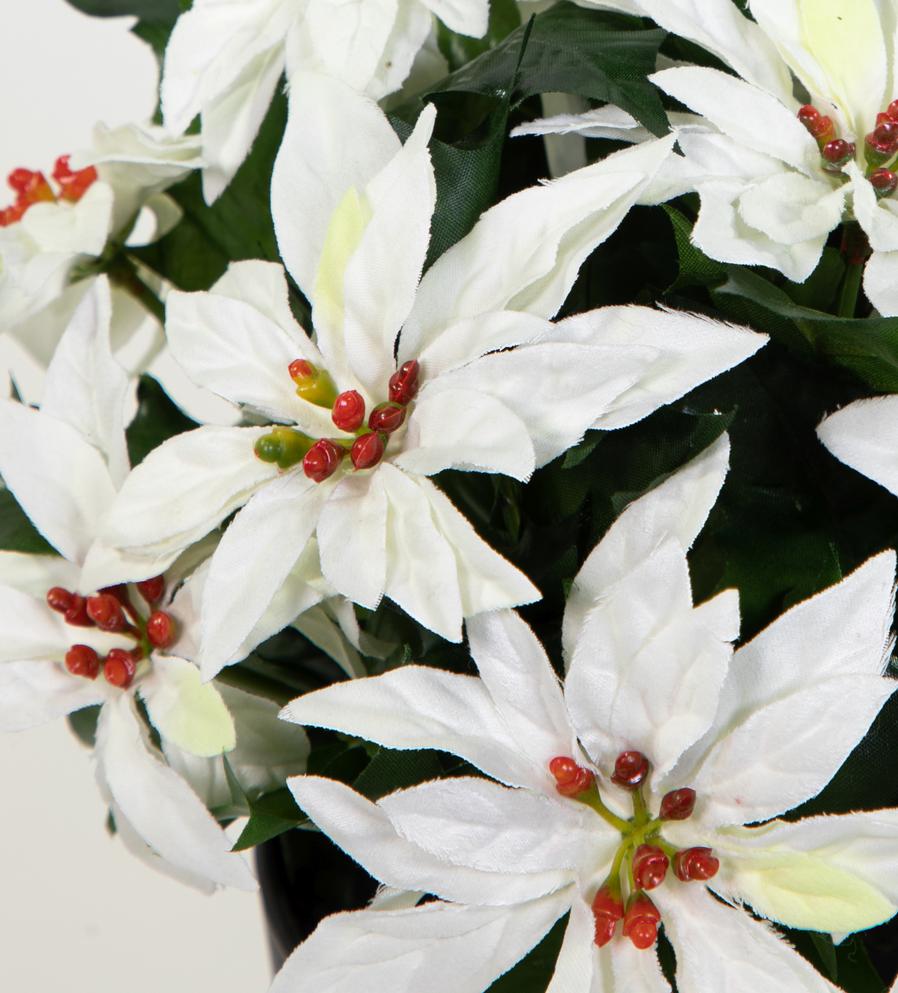 Weihnachtsstern 22cm weiß mit 14 Blüten im Topf AR künstliche Blumen  Kunstpflanzen Kunstblumen