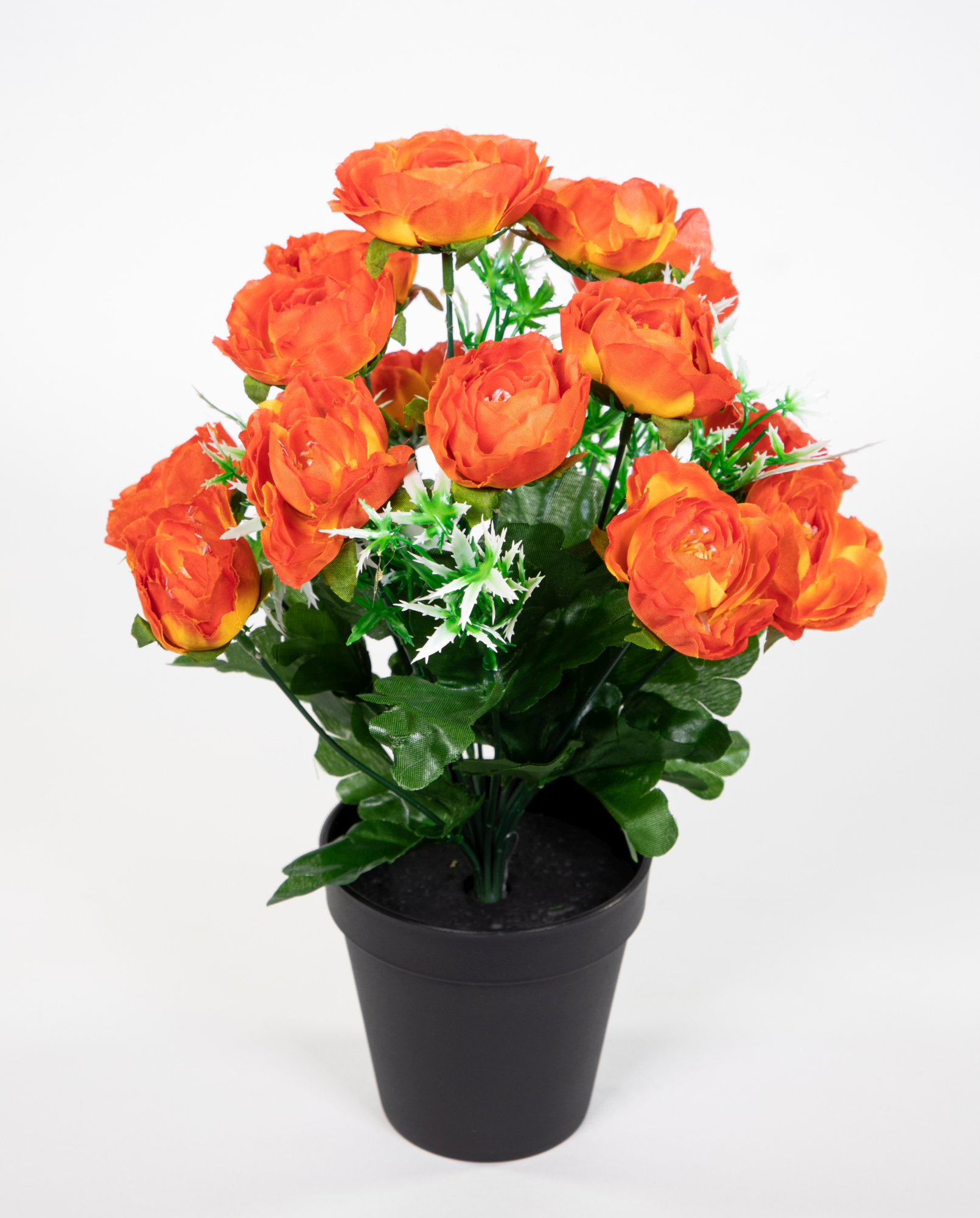 JA Topf künstliche Kunstpflanzen Blumen Ranunkel Ranunkelbusch orange Kunstblumen im 34cm