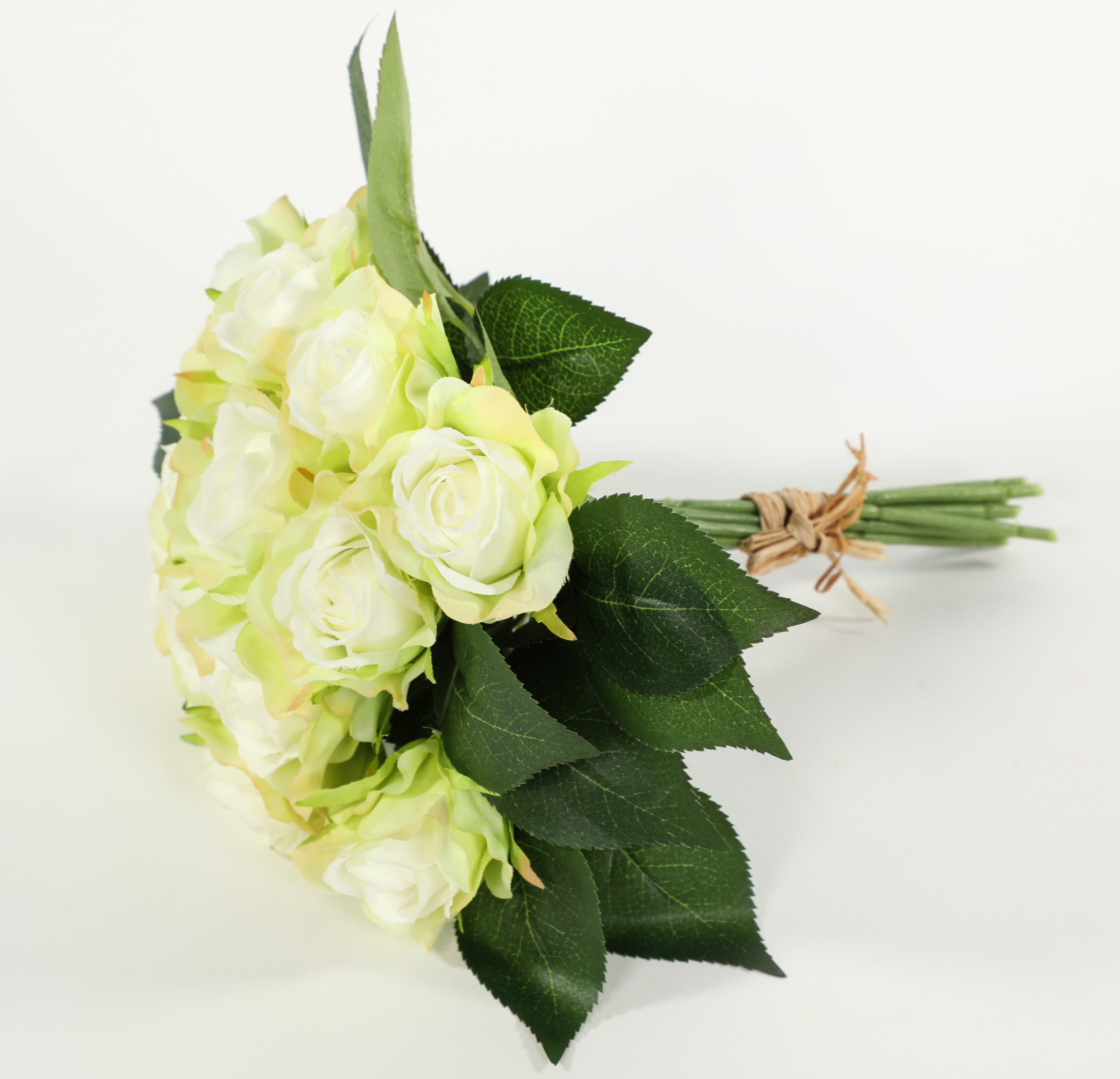 Rosenbouquet 25cm weiß-grün mit 12 Rosen CG Kunstblumen künstlicher Strauß  Rosen Rosenstrauß