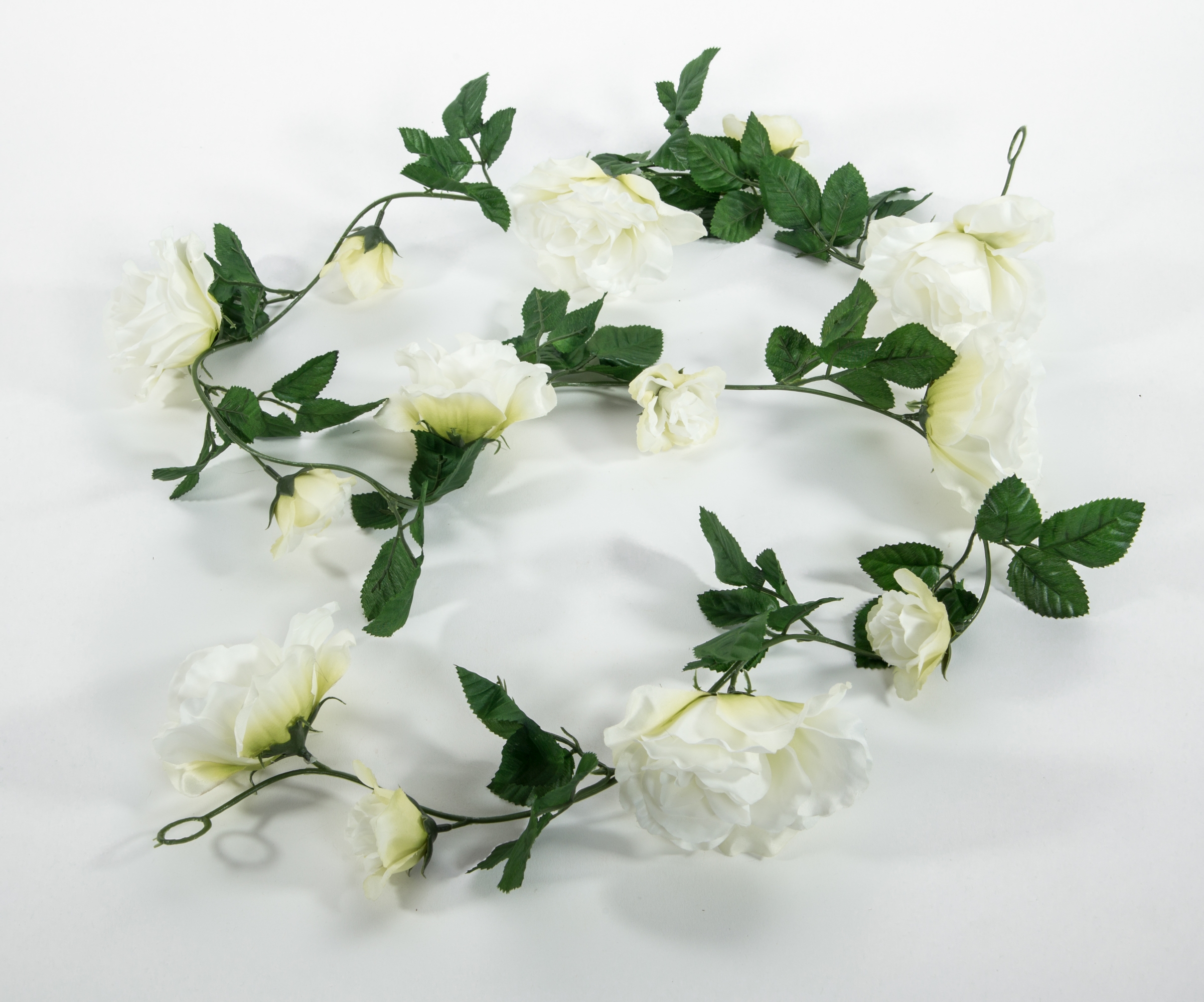 Rosengirlande 180cm weiß mit 13 Blüten GA Seidenblumen Kunstblumen künstliche Girlande Rosen