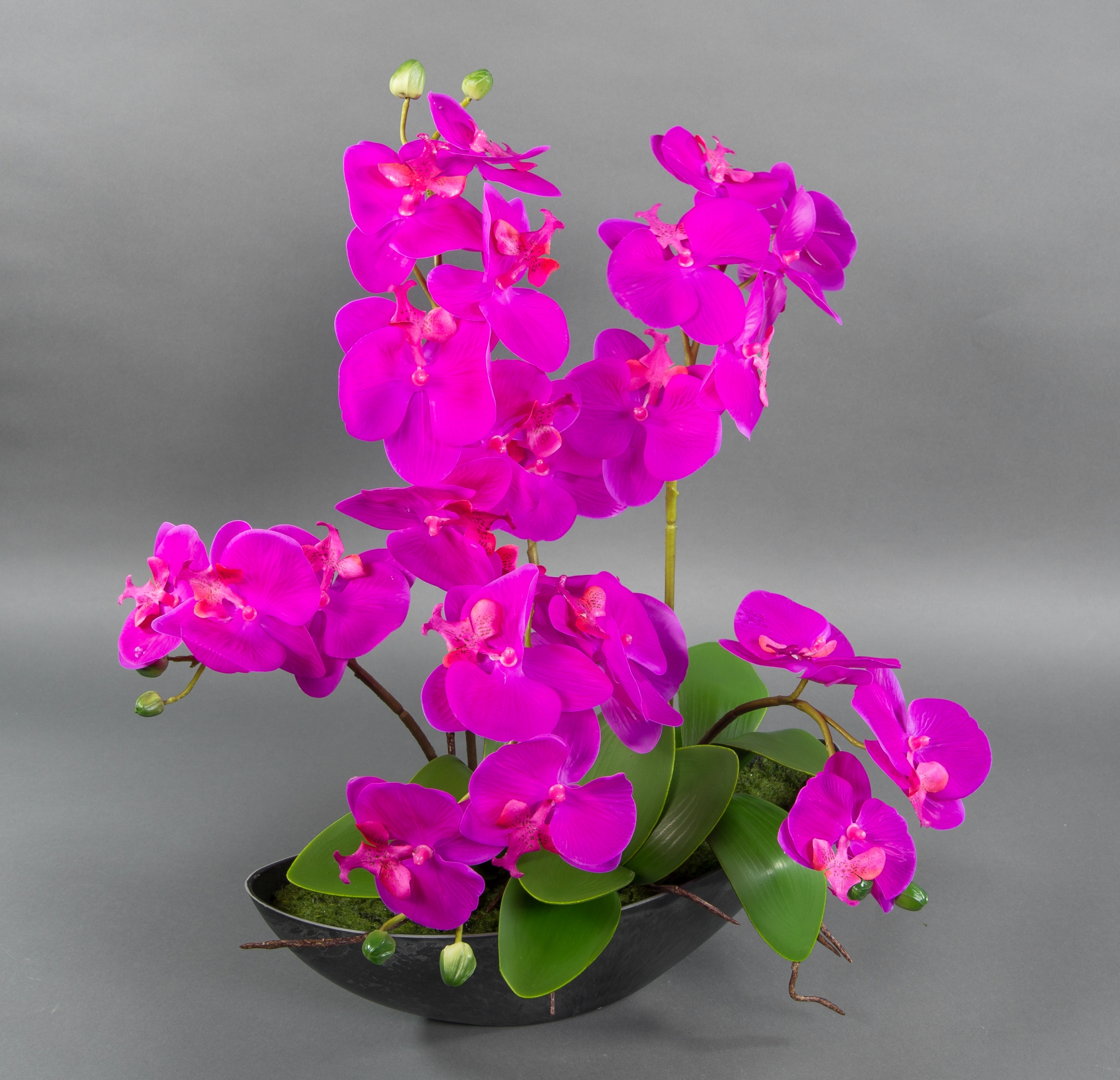 Orchideen-Arrangement 56x45cm fuchsia-pink in schwarzer Dekoschale GA künstliche Orchideen Kunstblum
