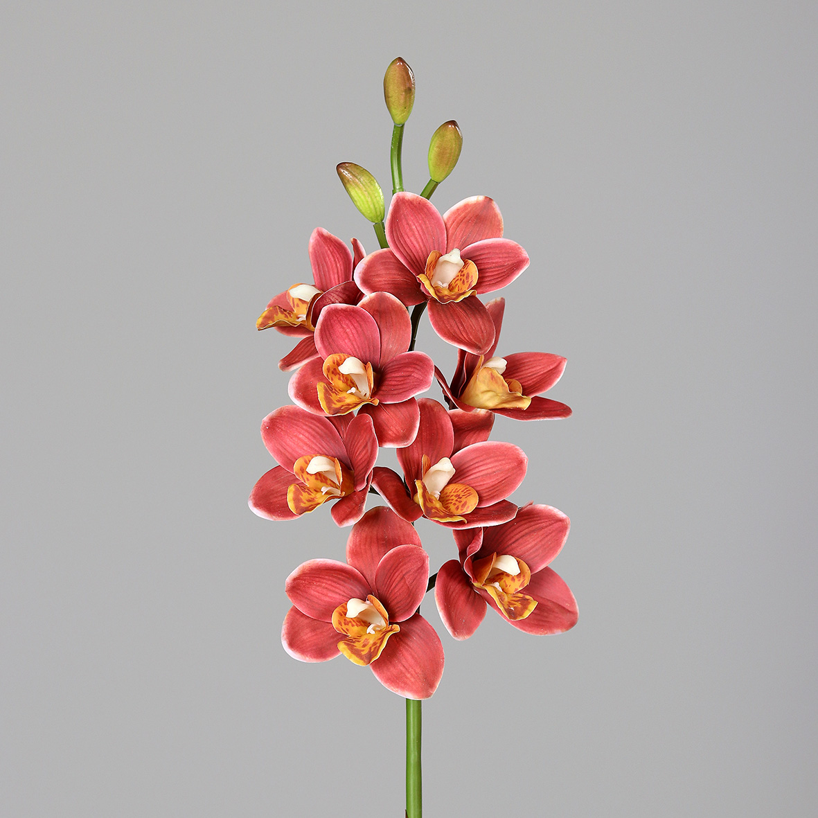 Orchidee Cymbidie Real Touch 80cm orange-rot DP Kunstlbumen künstliche Orchideenzweig Blumen