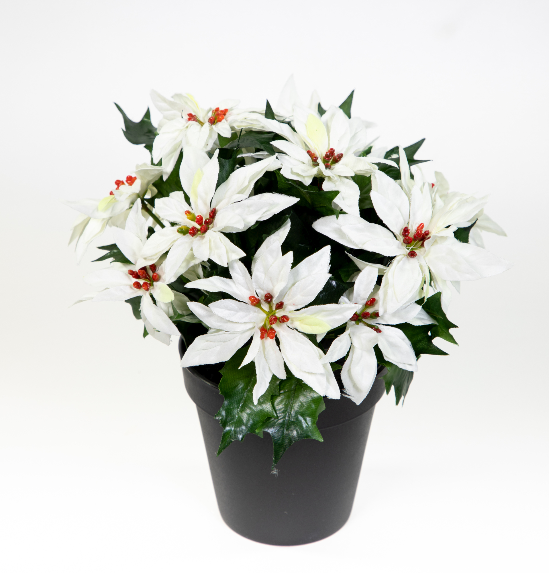 Weihnachtsstern  22cm weiß mit 14 Blüten im Topf AR künstliche Blumen Kunstpflanzen Kunstblumen