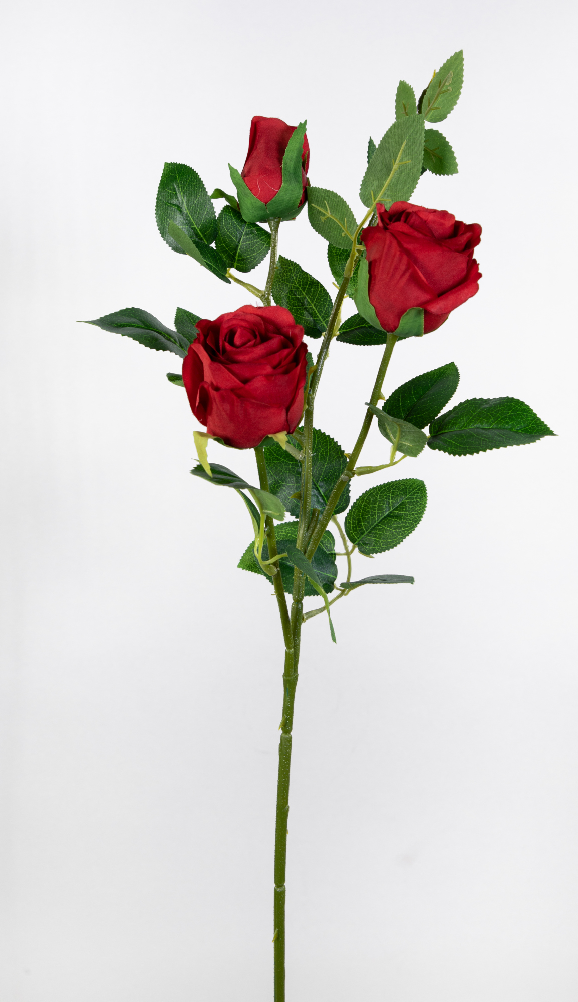 Rosenzweig mit 3 Blüten 66cm rot OG künstliche Rose Blumen Pflanze Kunstblumen Seidenblumen Dekoblumen